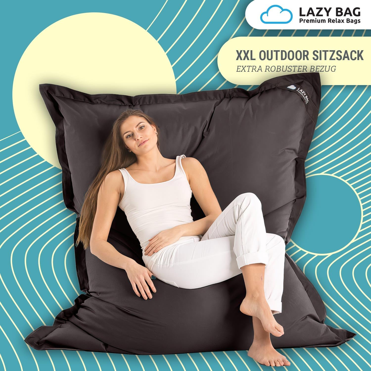 Giant Bean Bag Chair XXL Indoor and Outdoor living room balcony garden bean bag 400L giant beanbag seat cushion chair for children & adults 180 x 140cm (Nylon, Black)