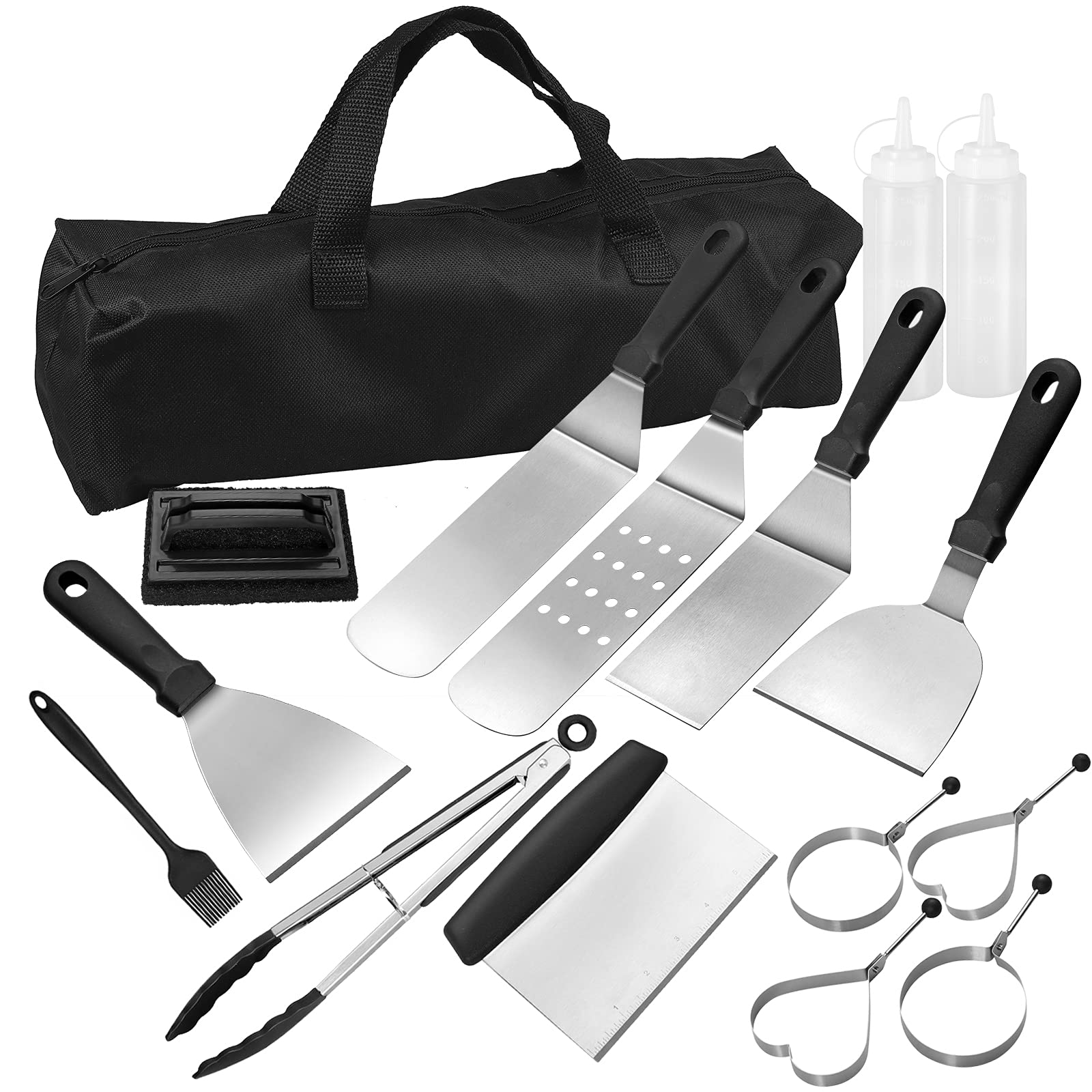 BBQ Griddle Accessories,HOMGEN Popular 16pcs BBQ Griddle Accessory BBQ Accessories Kit Stainless Steel Barbecue Outdoor Grill Accessories Camping Kitchen BBQ Utensils Set for Kitchen and Outdoor