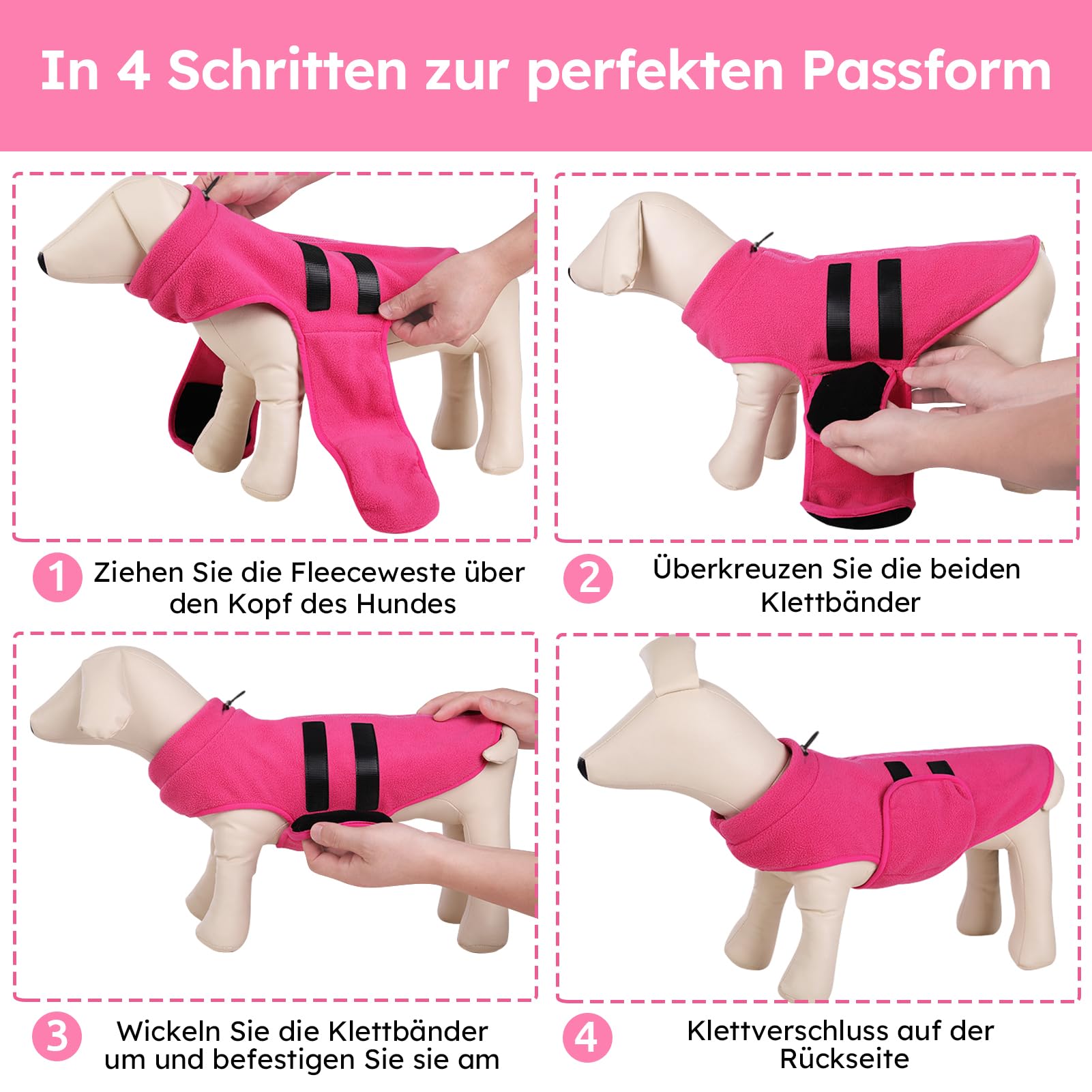 Queenmore Hundepullover Fleece Pullover Hundemantel Winter, Hundepullover Kleine Hunde,Hundeweste Wintermantel Hunddackel, Pullocver Chihuahua, Bulldog, Greyhound, Rosa, M