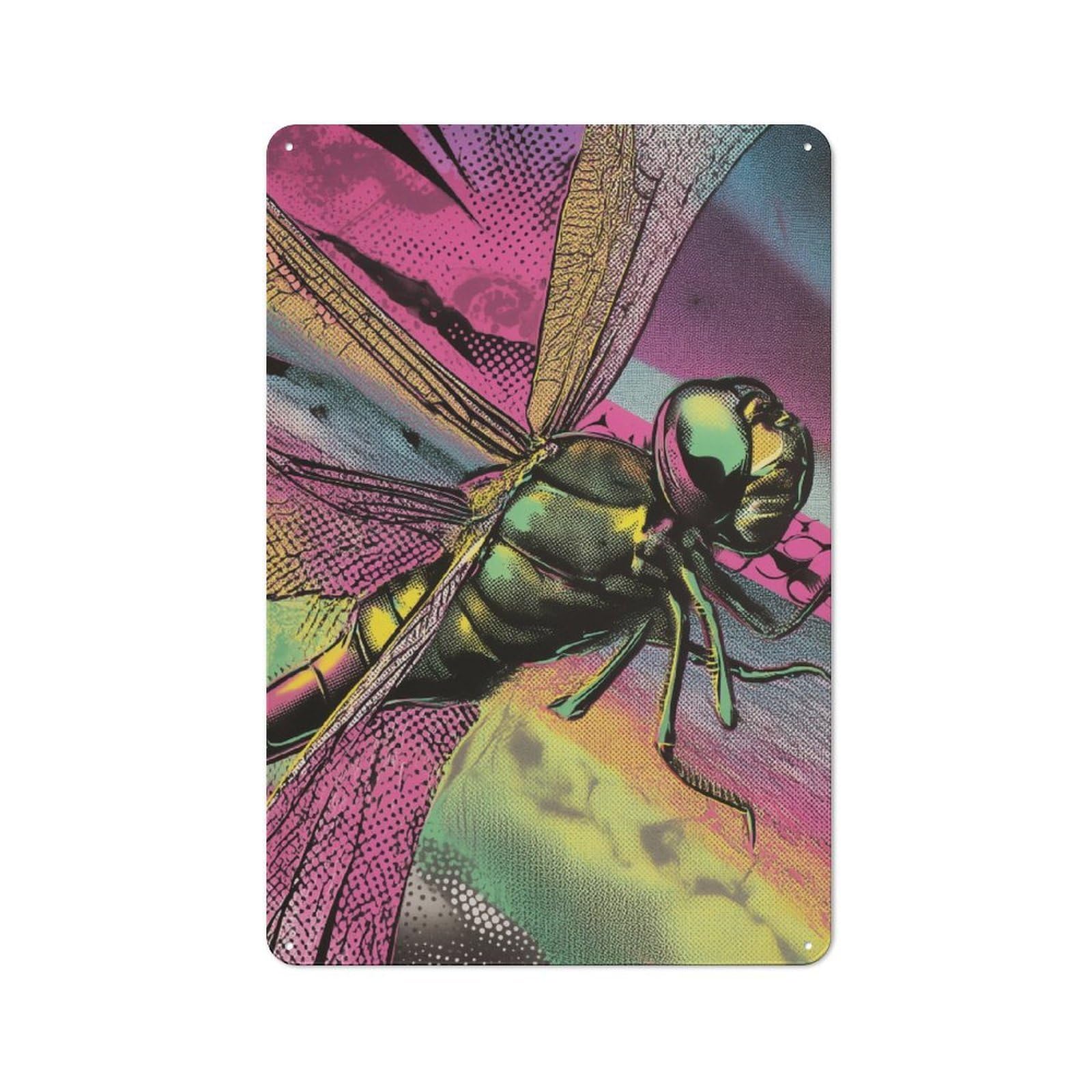 Junmoney Vibrant Dragonfly Art Tin Sign 30X20cm For Workshop Wall, Rustic Wall Decor, Suited To Workshop Decor Fans