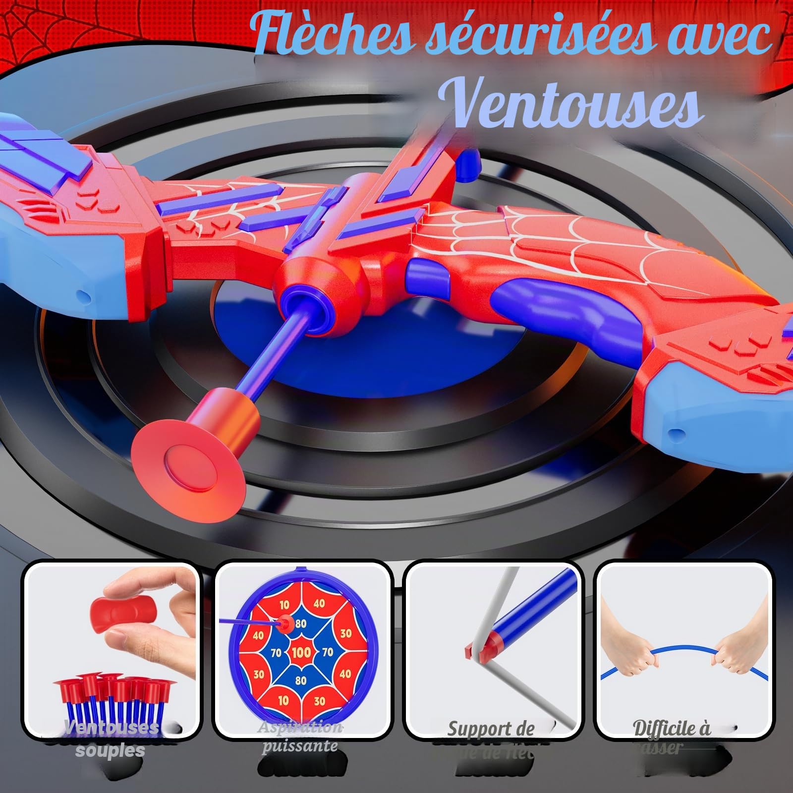 HYES Tir à l'arc Flèche et Arc pour Enfants, Kit de Arc et Flèche Jouet avec Lumières LED, Flèches à Ventouse, Cible, Flèches et Cibles de Score, Jouet d'Intérieur et d'Extérieur