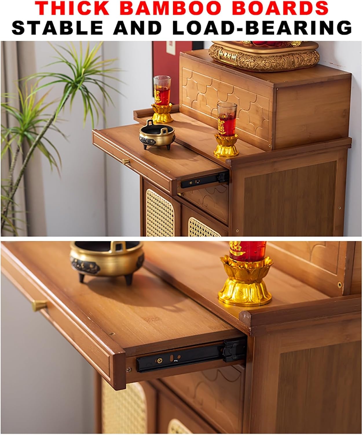 Altar Tribute Tables,Prayer Meditation Table,Chinese Buddha Niche Cabinet,with Drawers and Storage,for Living Room Bedroom.(Brown,16.54x14.96x39.76in)