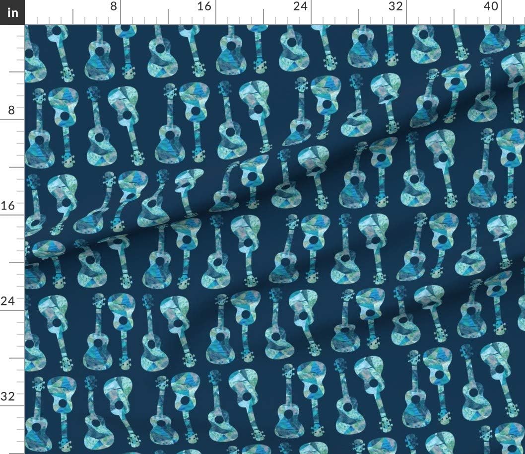Spoonflower Fabric - Ukulele, Hawaiian, Watercolor, Blue, Music, Island, Ocean, Hawaii, Printed on Petal Signature Cotton Fabric by The Yard - Sewing Quilting Apparel Crafts Decor