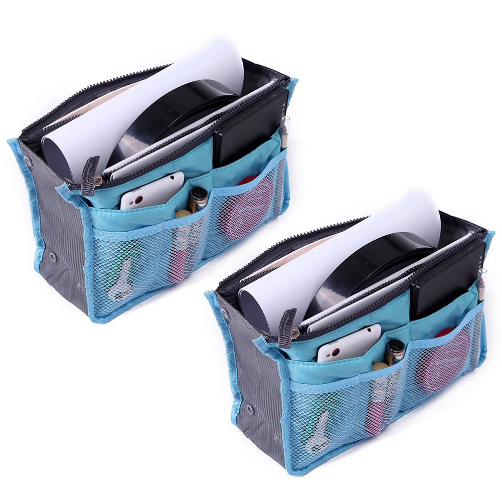 2 Pack Magik Travel Insert Handbag Purse Large Liner Organizer Tidy Bags Expandable 13 Pocket Handbag Insert Purse Organizer with Handles