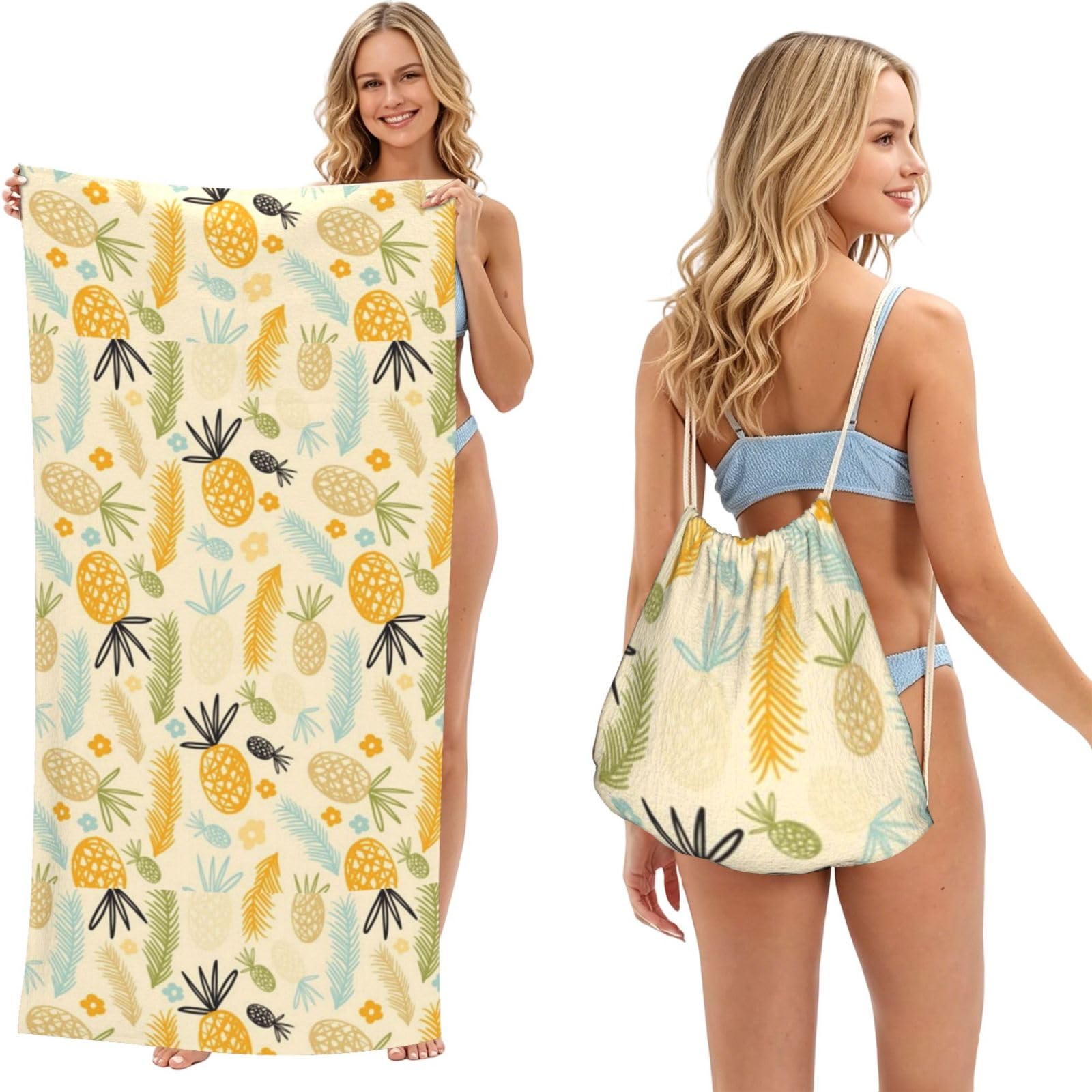 WSHFFILO pineapple pattern printed 2 in 1 Packable Towel Bag Bath Towel Beach Towel
