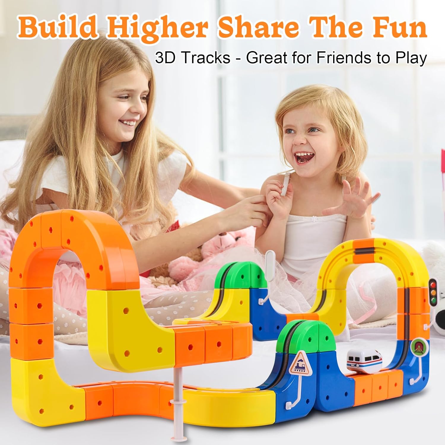 81 Pcs Electric Train Set for Kids, Anti-Gravity 3D Flexible Race Track with Motorized Car, STEM Building Construction Toys for Toddlers, Creative Birthday Gift for Boys Girls Ages 3 4 5 6 7 8+