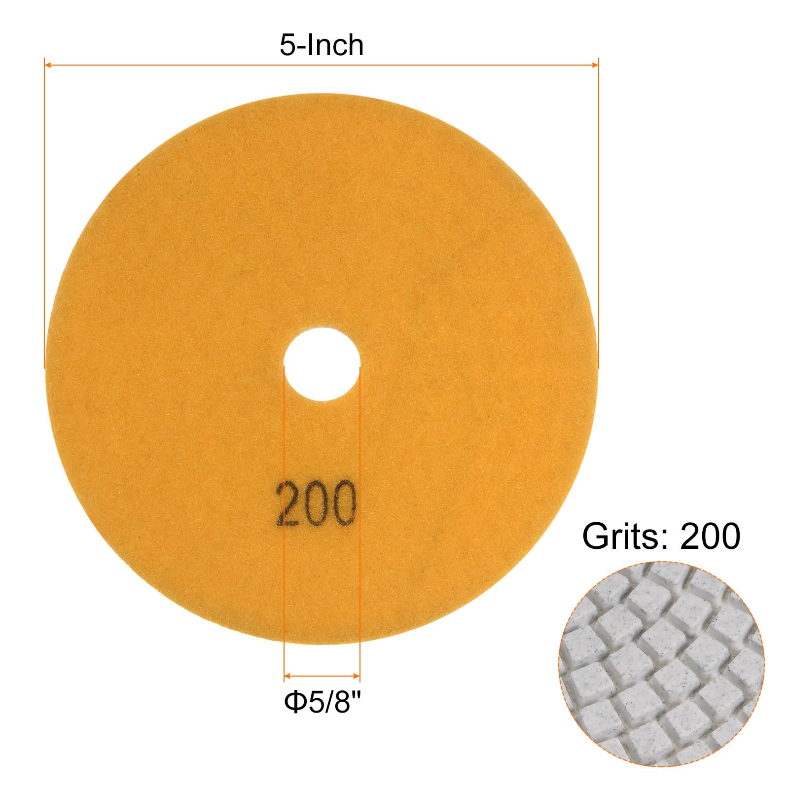 HARFINGTON 5 almohadillas de pulido de diamante de 5 pulgadas, grano 200, almohadilla de pulido húmedo/seco para piedra, hormigón, mármol, encimera, cuarzo, para pulidora amoladora