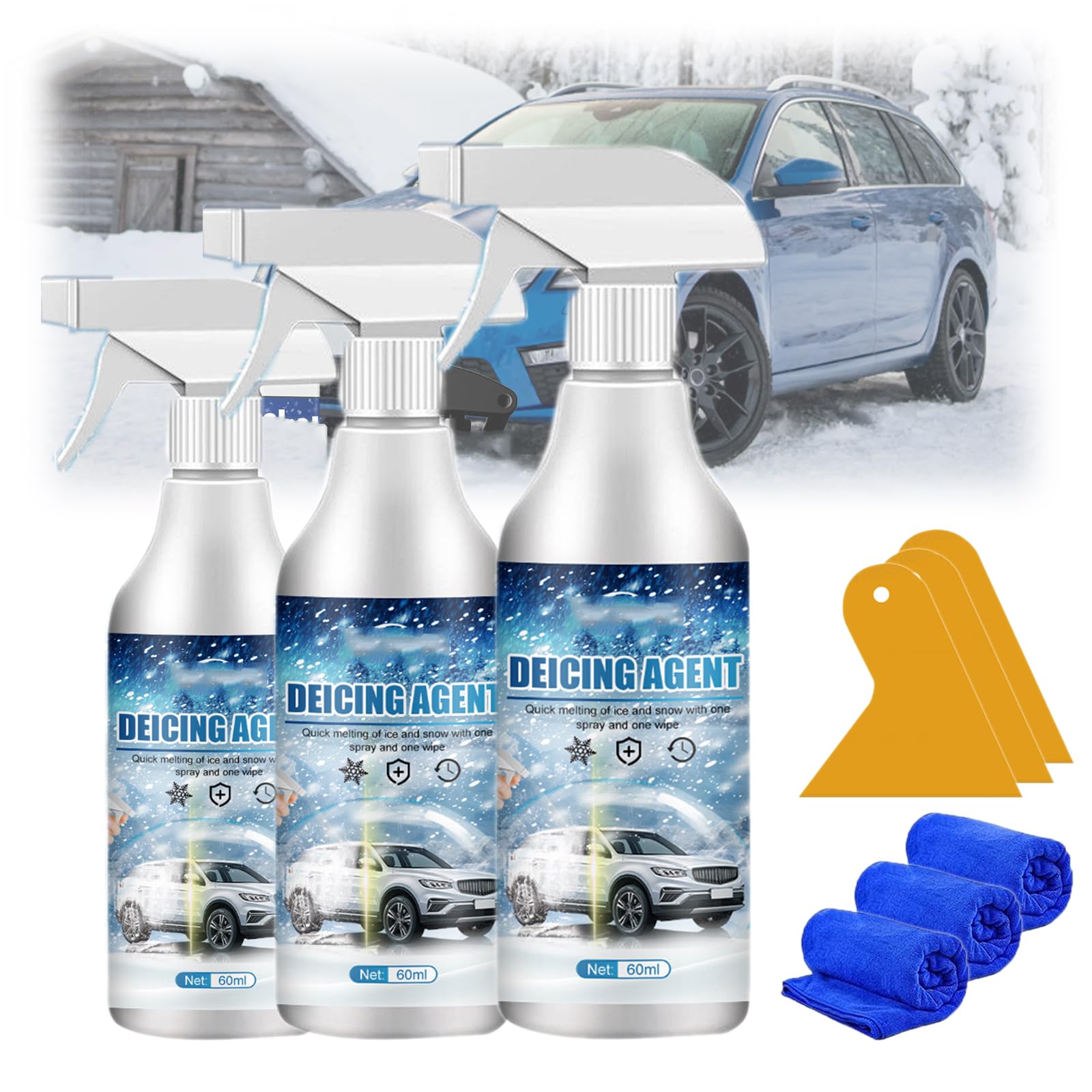 Car Windshield Snow Melting Coating Spray, Snow Repellent Spray De-Icer for Cars - Fast Ice &amp; Snows Remover, Winter Windshield &amp; Glass Coating Protection, Snow Meltings Agent for Car Ice Melting (3)