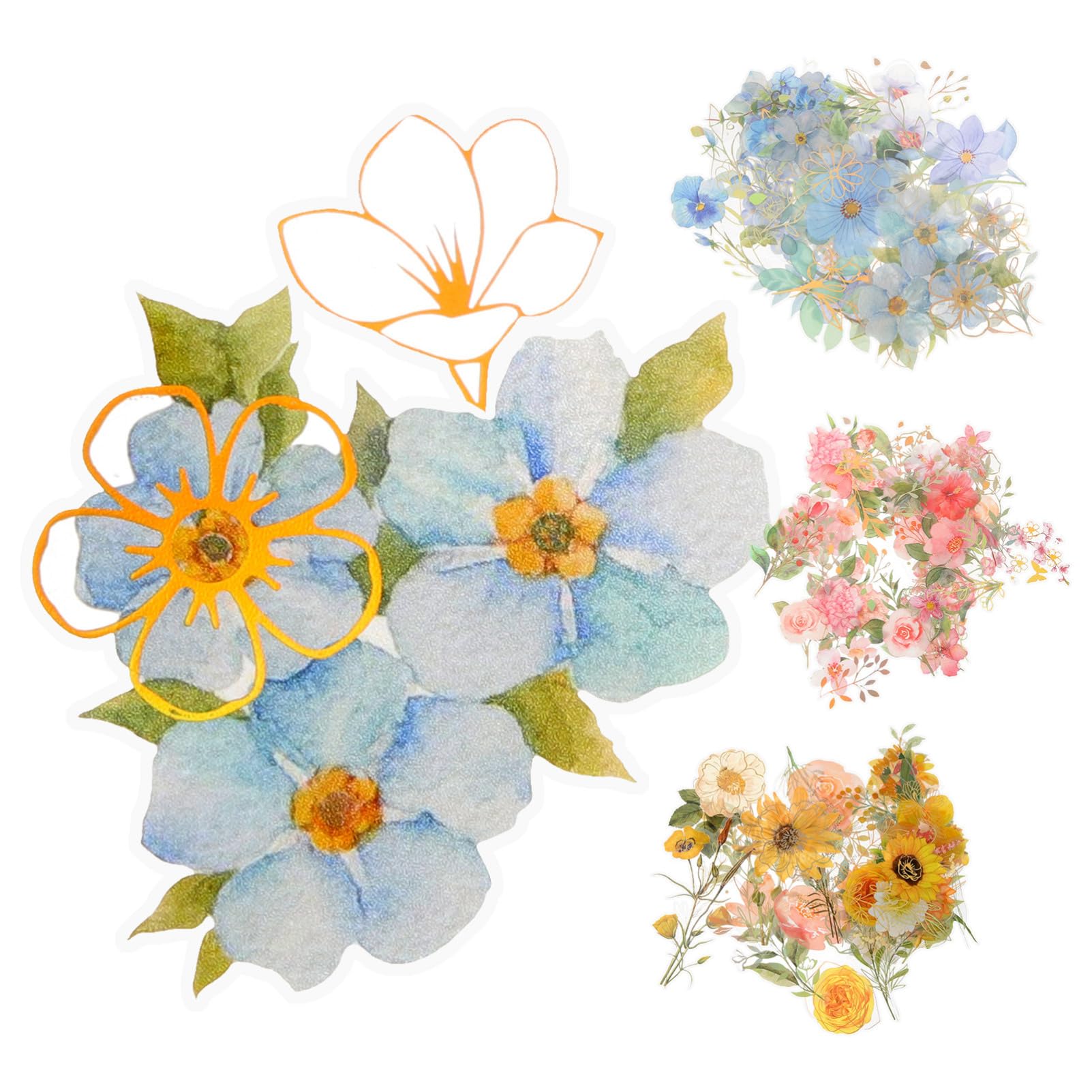 Angoily 15 Juegos Pegatinas Chic de Flores Transparente y Resistente Agua para Scrapbooking Diy y Decoración de Agenda Incluidos