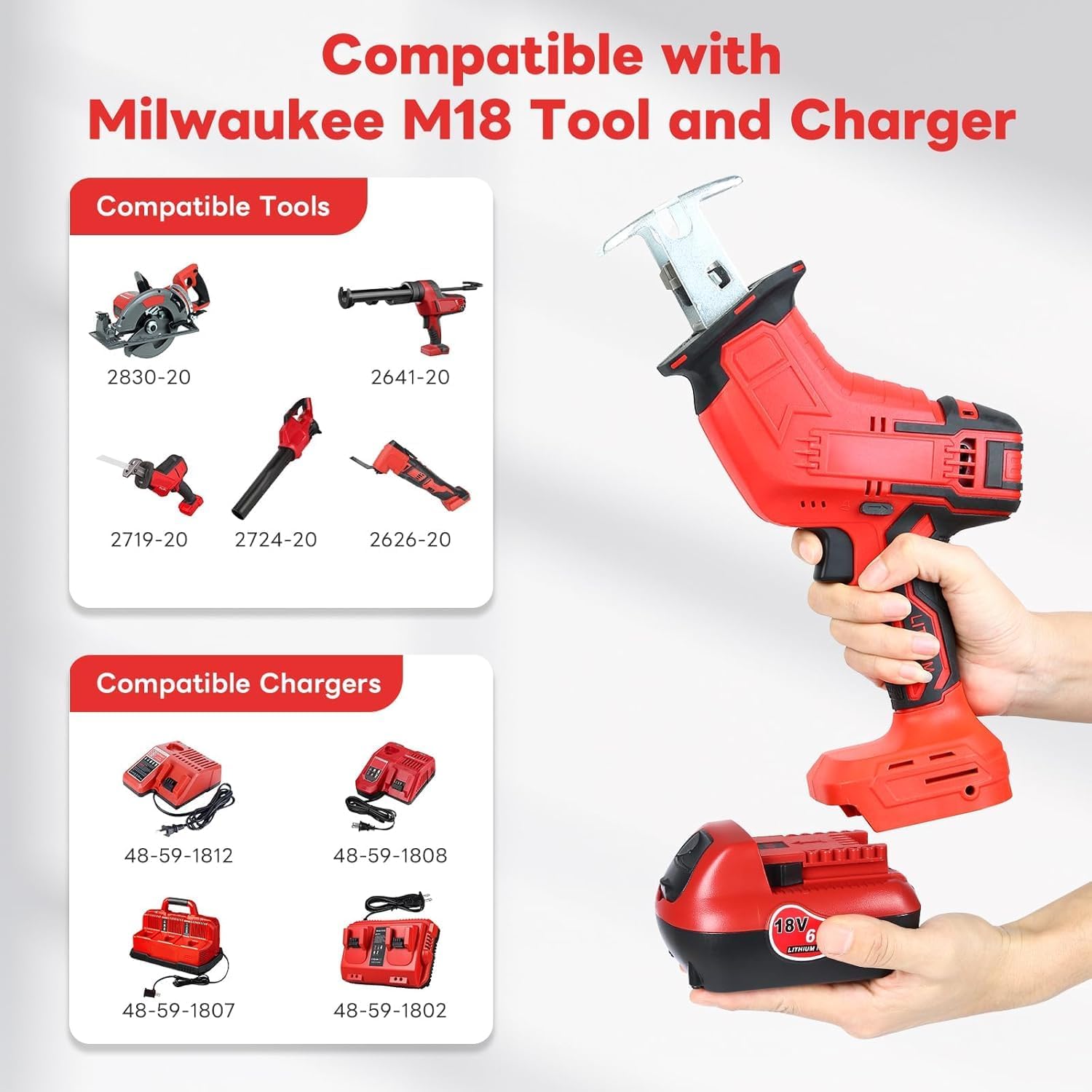 6Pack 18V 6.0Ah Lithium-ion Batteries Replacement for Milwaukee M18 Battery Compaitble with M18 Battery Charger and 18 Volt Cordless Power Tools
