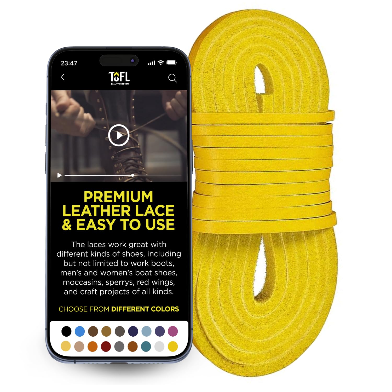 TOFL Leather Boot Laces|1/8 Inch Thick 72 Inches Long|2 Leather Strips [1 Pair]