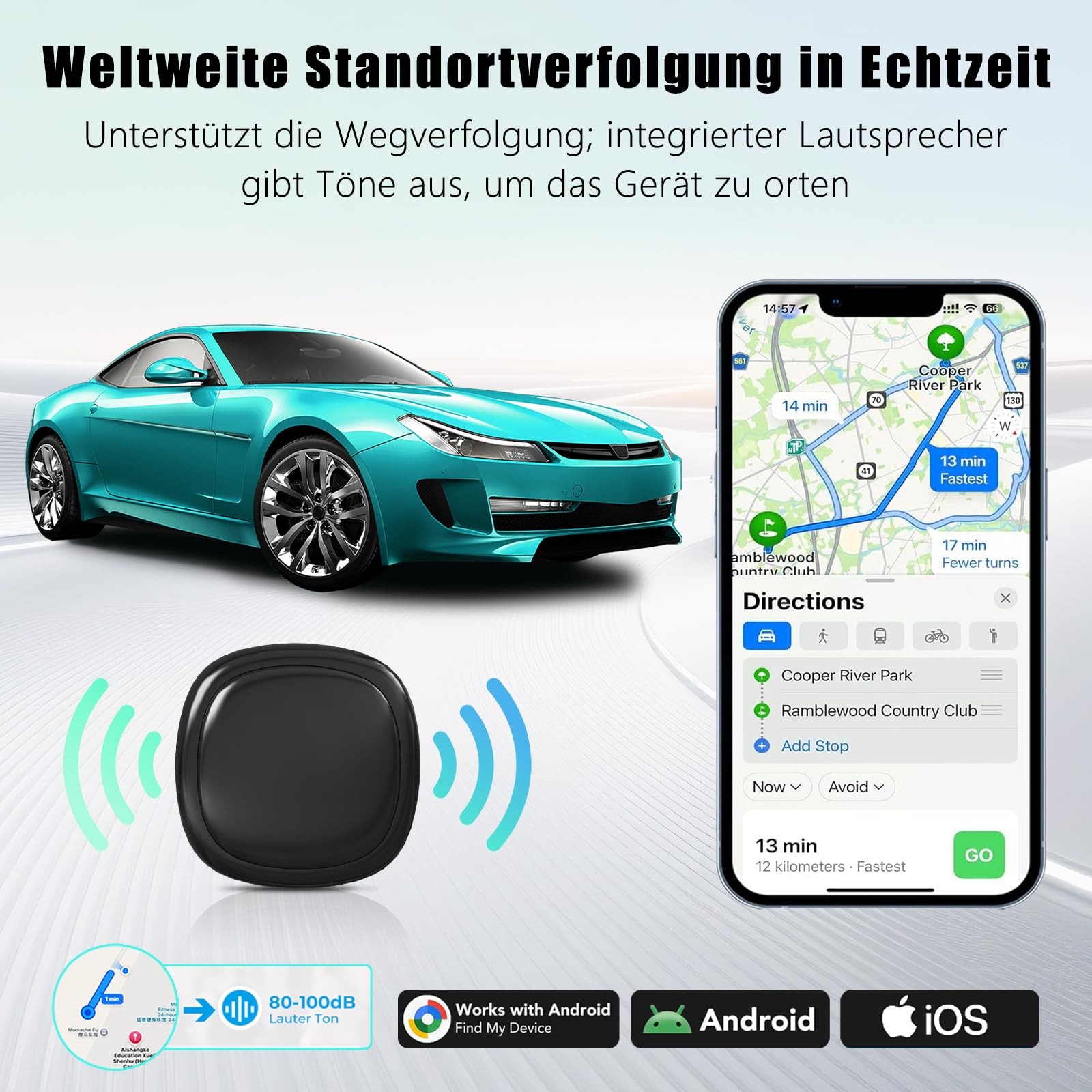 GPS-Tracker für Auto Motorrad Fahrzeuge, Kompatibel mit iOS＆Android, Magnet Versteckte Smart Tag Finder Ohne ABO Monatliche Gebühren, Vehicles Tracker mit Echtzeit-Standortbestimmung (2er Schwarz)