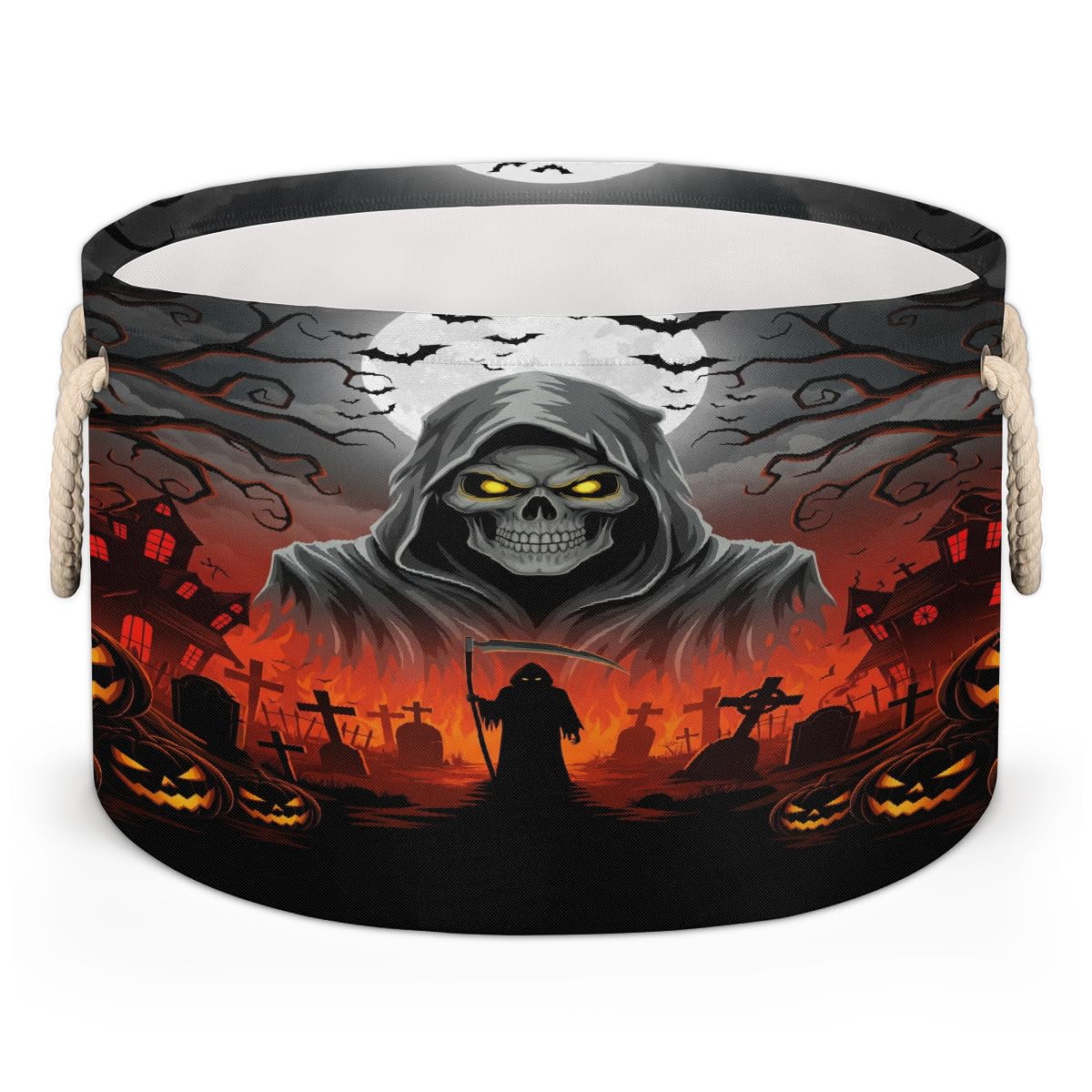 Panier de rangement rond Halloween pliable 50x34 cm pour jouets et linge