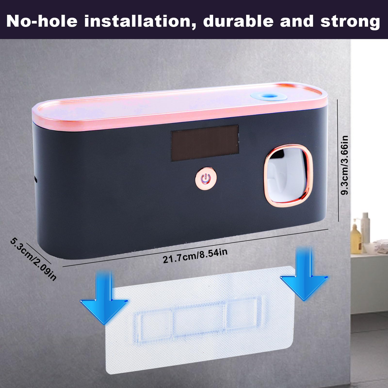 Sterilizzatore Portaspazzolino UV, Portaspazzolino Elettrico a Parete, 5 Slot Organizer per Spazzolino Denti Porta Spazzolini, con Dispenser Dentifricio, 60 Giorni con Una Sola Carica (Nero Oro)