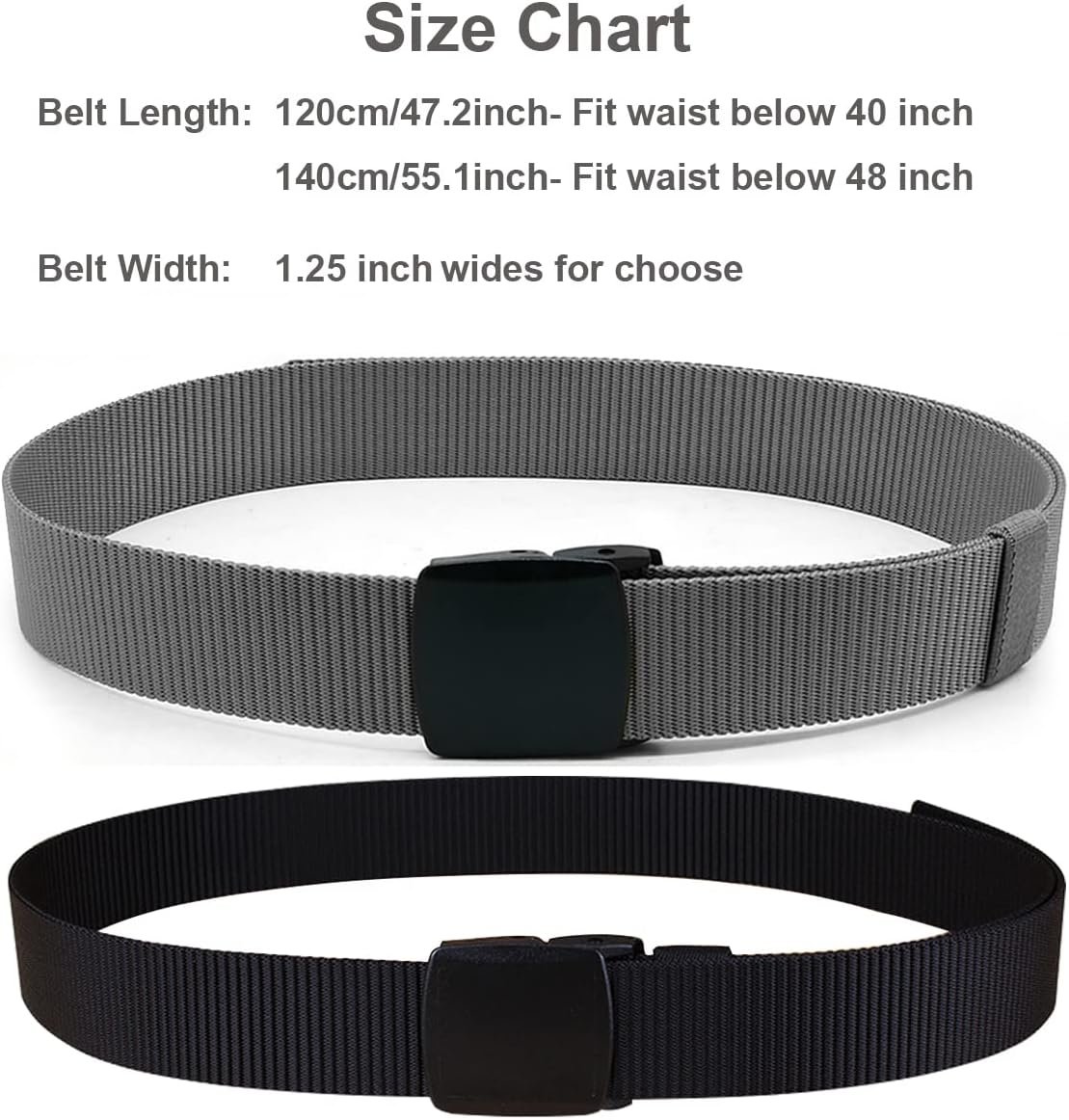 2 Pack Military Nylon Belt, 1.25" Wide No Metal Webbing Tactical Web Belt - Image 5