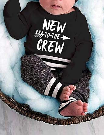 Fommy Newborn Baby Boy Clothes New to The Crew Letter Print Romper+ Pants+Hat 3PCS Outfit