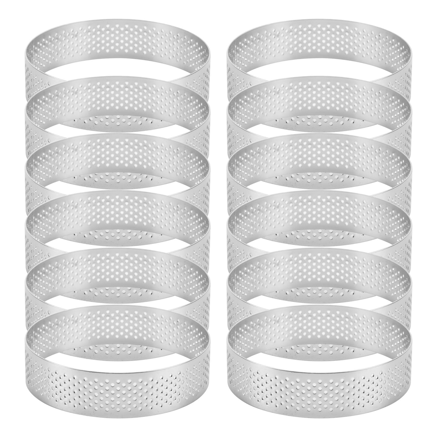MOLERRI 12 Pack Stainless Steel Tart Rings,Perforated Cake Mousse Ring,Cake Ring Mold,Round Cake 6cm