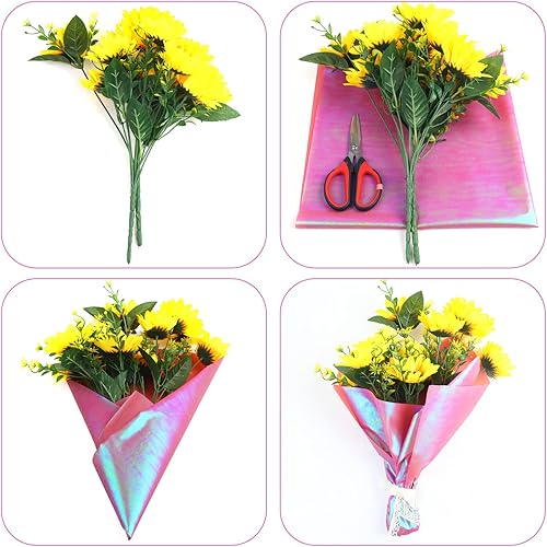 Miniatura 7 de FOIMAS 18 hojas de papel de regalo de flores, iridiscente impermeable, suministros de papel de regalo para embalaje de regalos florales, suministros