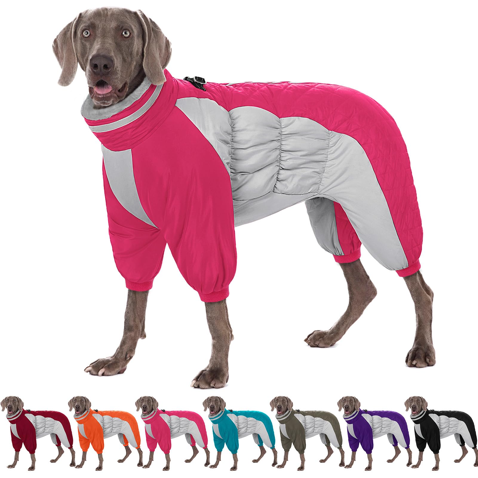 AOFITEE Warm Puffer Jacket for Winter - Windproof Dog Coat With Built-in Harness, Reflective Turtleneck, Four-Legged Fleece Snowsuit for Small Medium Large Dogs