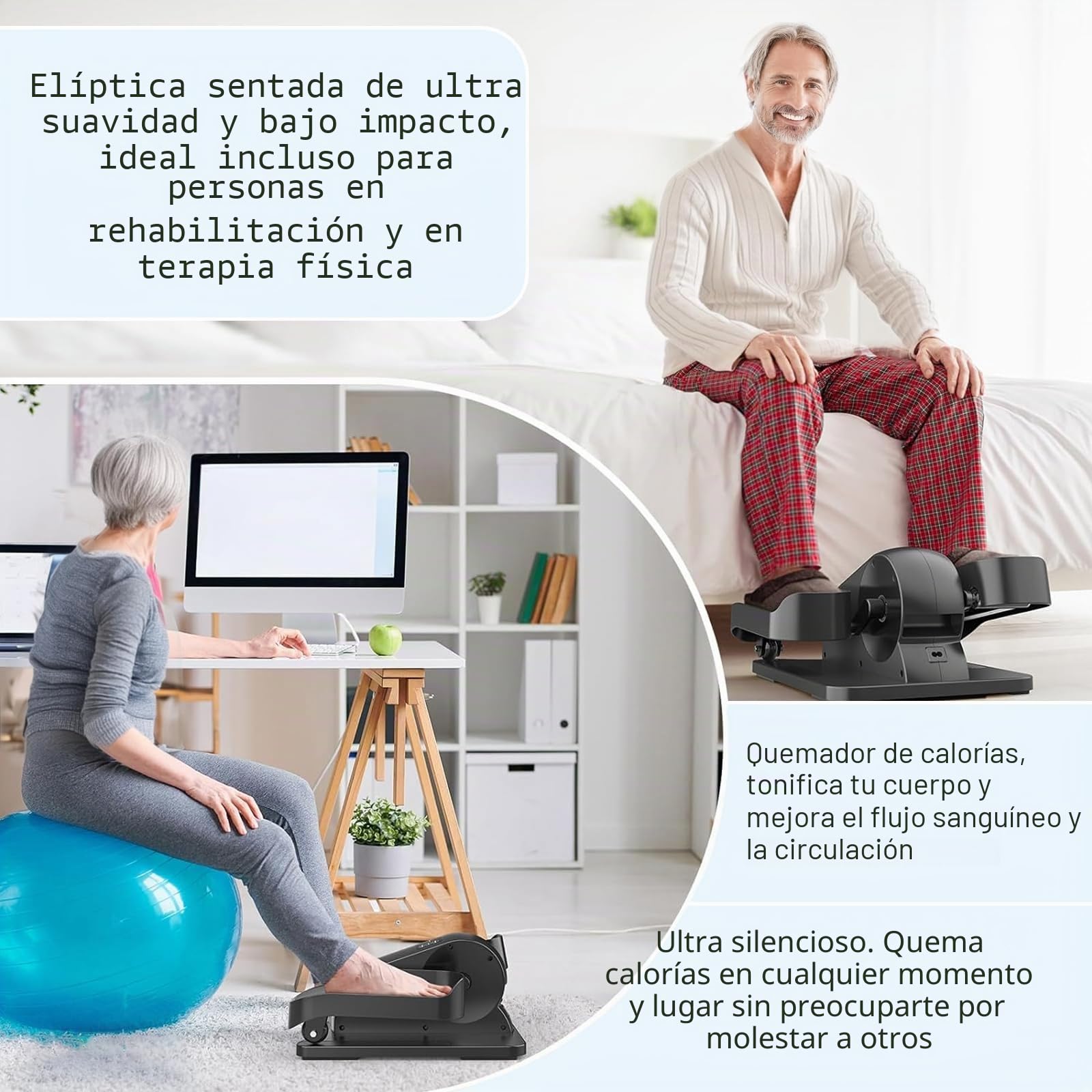 Mini Eliptica Electrica,Pedales Estaticos Personas Mayores,Pedaleador Electrico,Ejercitador de Piernas para Anciano,Elíptica Portátil Ultra Silenciosa,Bicicleta Eliptica Fitness para Casa