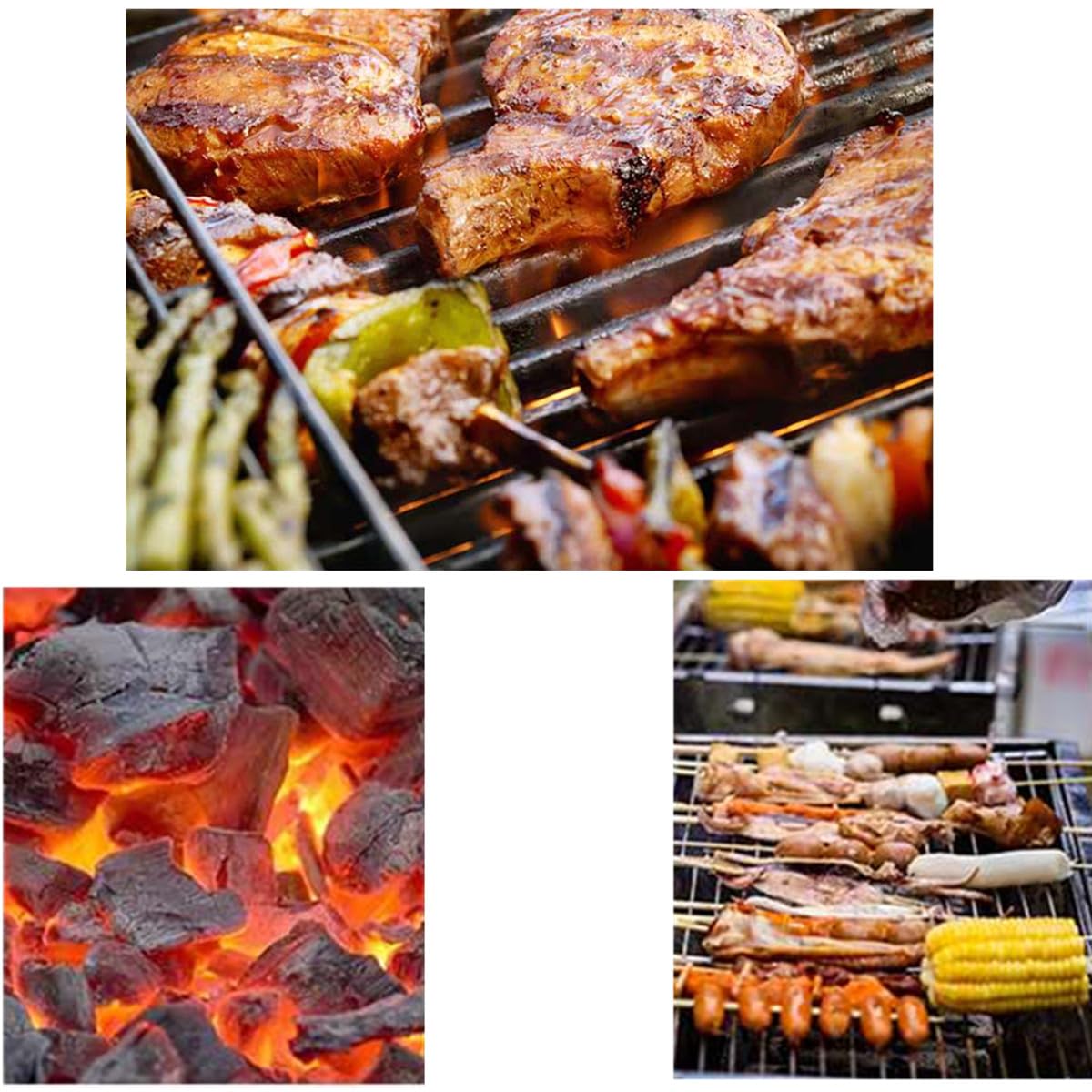 Kit de Barbacoa, Encendedor de Carbón de Acero Inoxidable + Carbón Vegetal 2,8 kg + 36 Pastillas de Encendido + 1 Caja Cerillas + 1 Ventilador de barbaco.