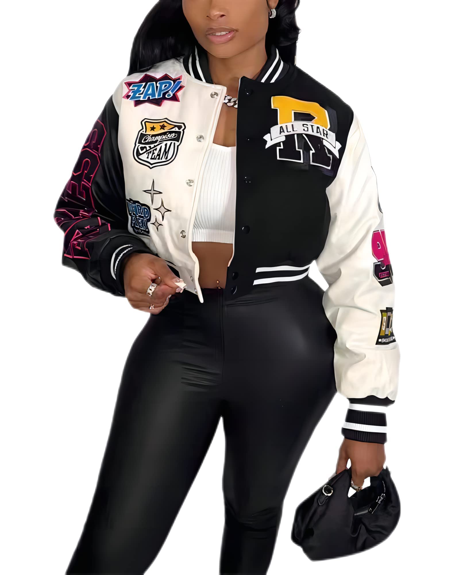 MoliloveVarsity College Jacket Baseball Bomber Jacket Vintage Sweatshirt Casual Unisex Streetwear Coats Fr Varsity Jacket