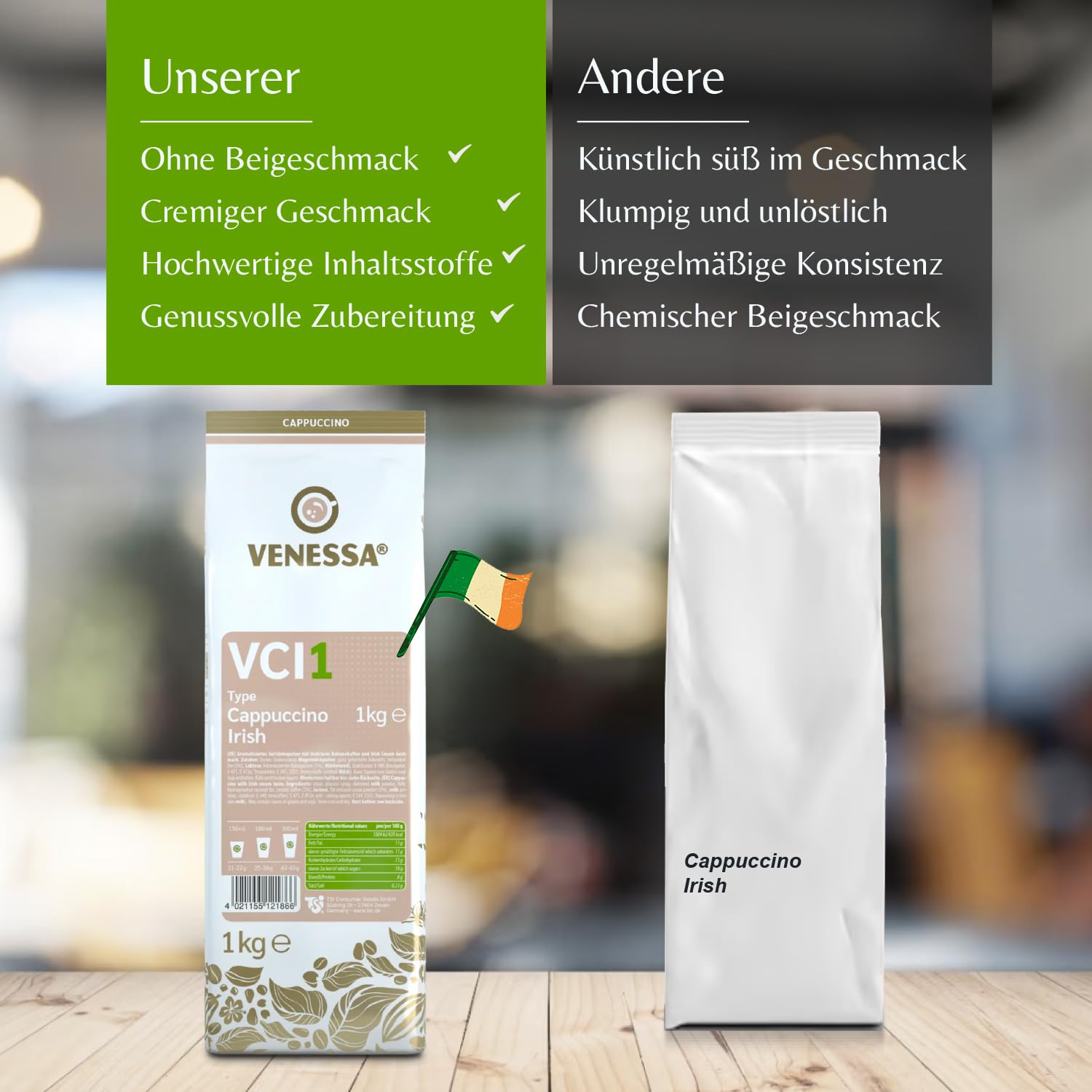VENESSA VCI1 Cappuccino Irish 10 x 1 kg bardzo wydajny, opakowanie zapasowe, rozpuszczalna kawa irlandzka, aromatyczna, wszystkie ekspresy do kawy Vending & Office