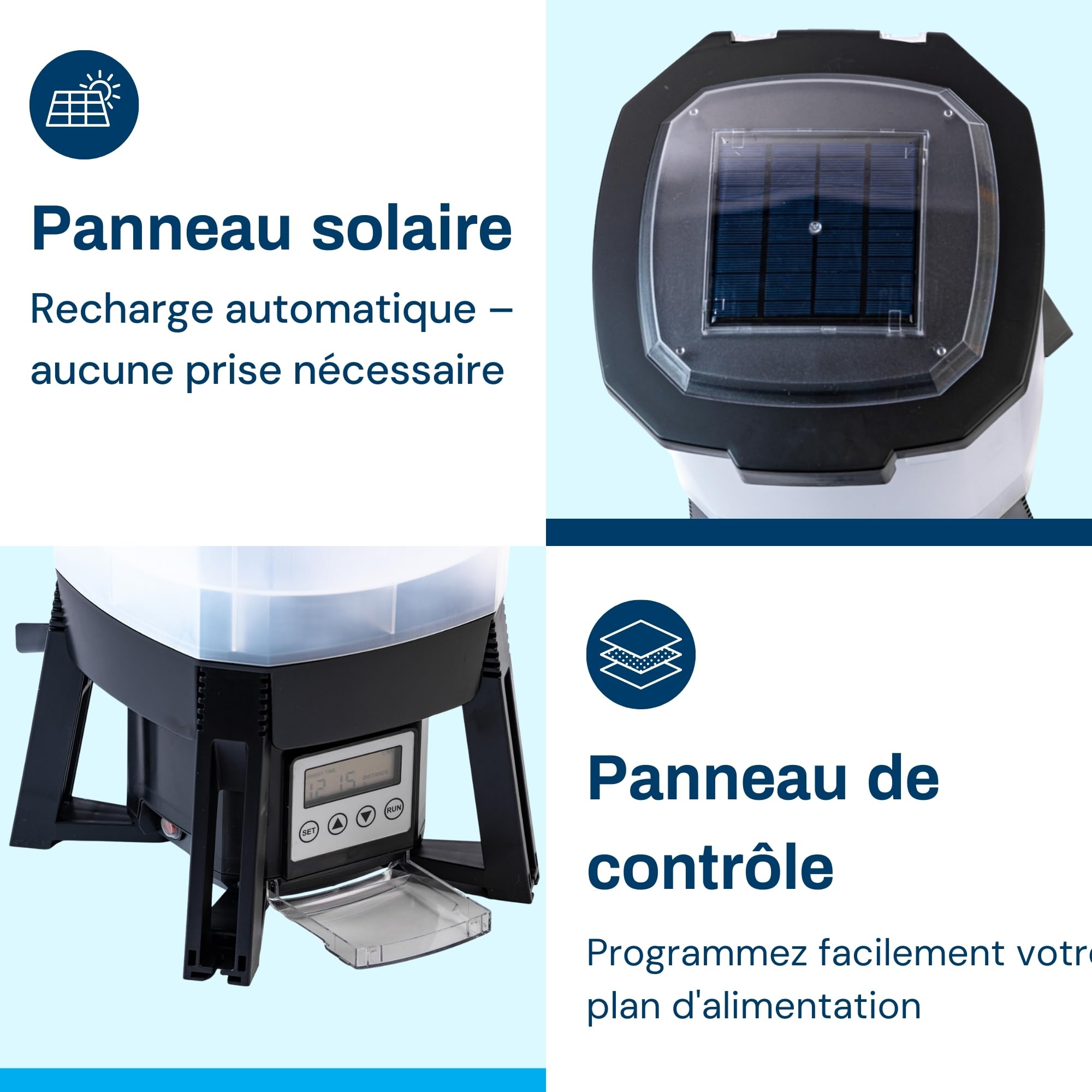 BluFeeder - Mangeur Automatique de Poissons, pour Étang, avec Batterie et Énergie Solaire, pour Vacances et Régime, Koi, Exterieur, Résistant a l'humidité, Fish Feeder - 6L Capacité