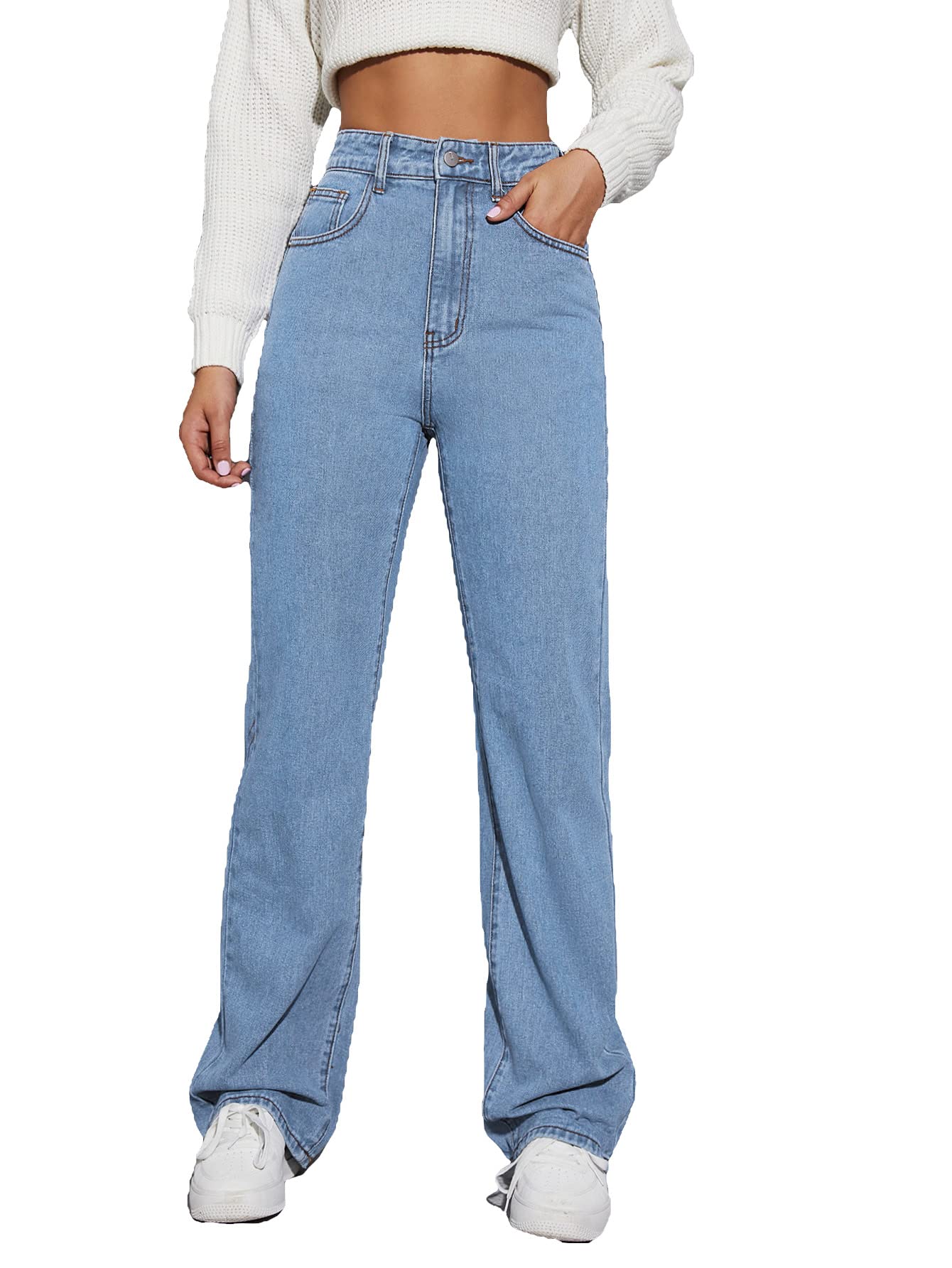 aahwan Women's & Girls' Solid Denim High Waist Wide Leg Jeans Pants-picture-36