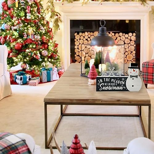 Miniatura 5 de decoraciones de Navidad para el hogar muñeco de nieve copo de nieve bloque granja signo de Navidad feliz madera rústica decoración de mesa para sala