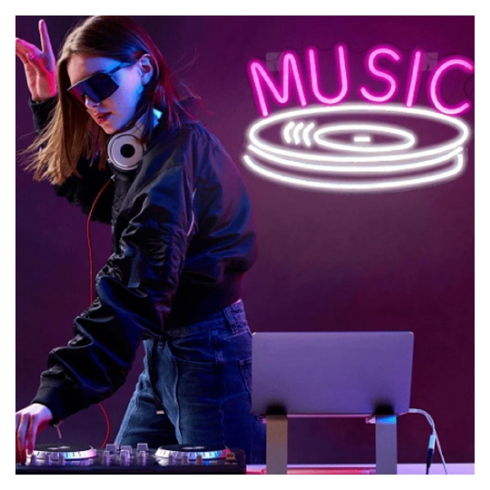 cartelli al neon personalizzati Insegne Luminose Al Neon A Dischi Musicali, Per Camera Da Letto, Studio, Negozio Di Dischi Dal Vivo, Decorazioni Per Feste, Alimentate USB 40cm×26cm