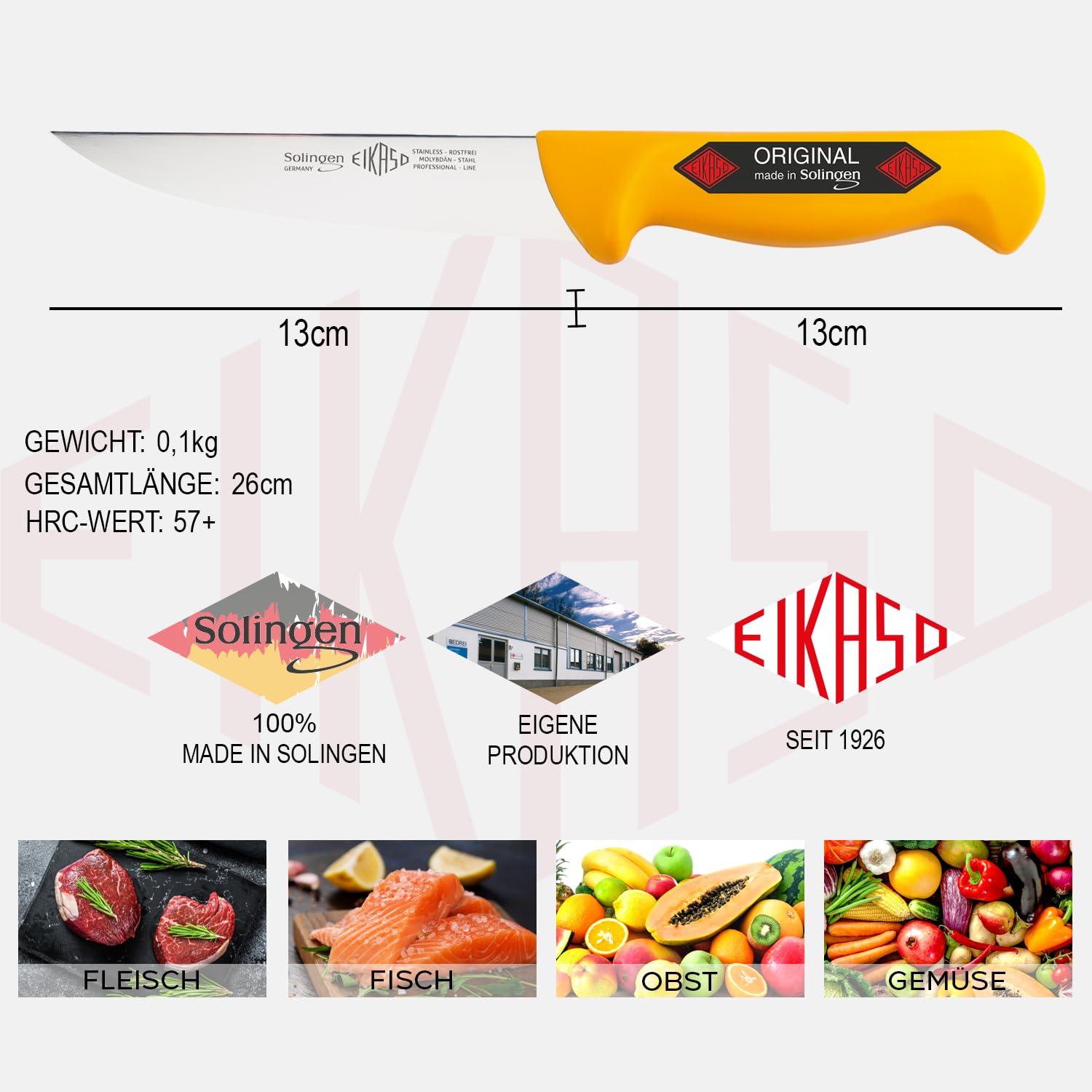 EIKASO Solingen, set di 2 coltelli da macellaio, da professionisti, per professionisti e privati, coltello da disossamento da carne, in acciaio molibdeno 1.4116, antiruggine, manico in polipropilene