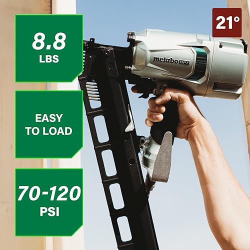Miniatura 3 de Metabo HPT Clavadora de marco, neumática, clavos de encuadre de cabeza completa de plástico de 2 pulgadas hasta 3-14 pulgadas, cargador de 21