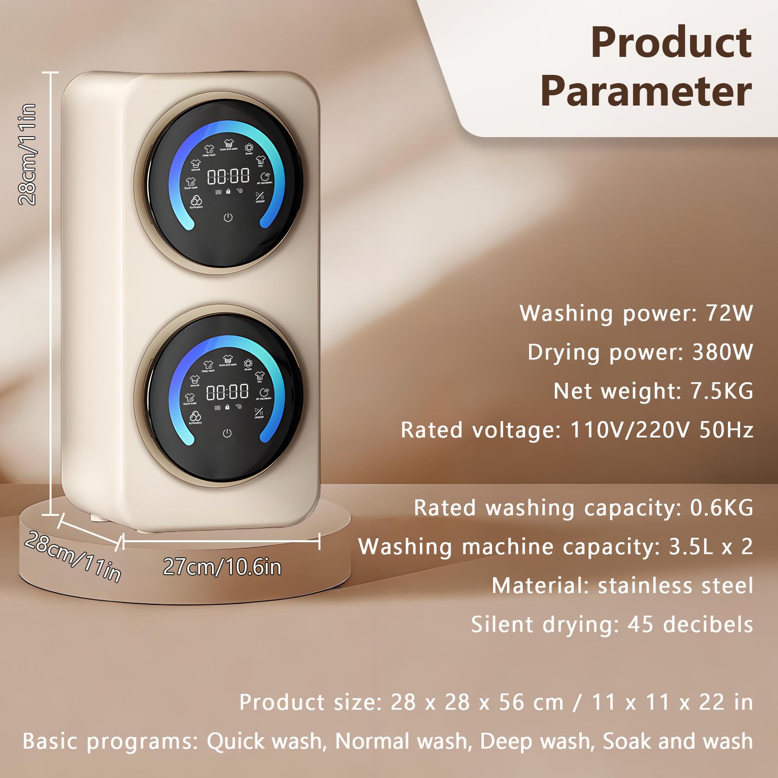 BANGBANGJI Lavadora portátil compacta de 3,5 L con Tina Doble, Ideal para Casas rodantes, Apartamentos y dormitorios Wallmount