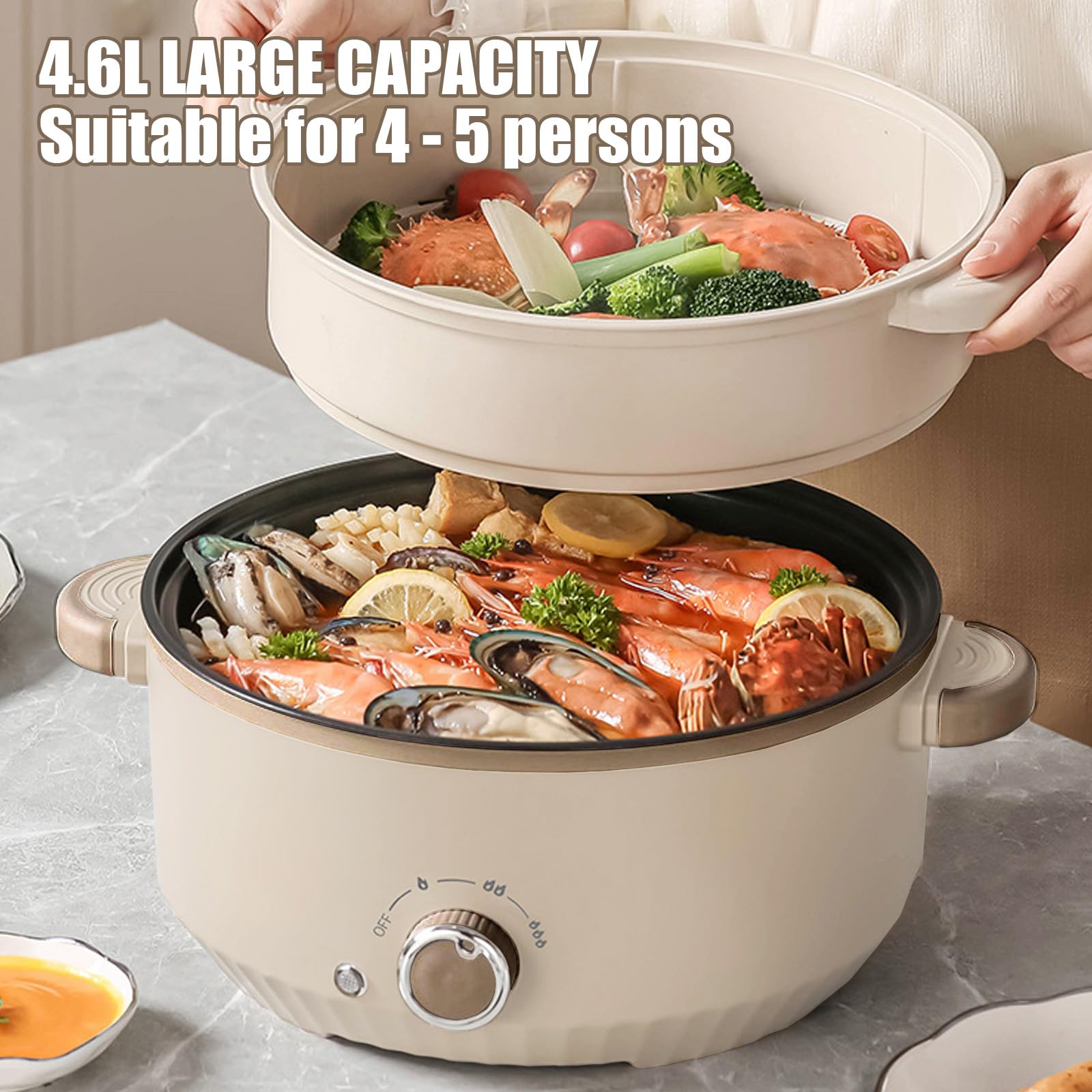 Hot Pot - Pentola elettrica portatile con vapore, 4,6 l, 1000 W, multifunzione Hotpot 3 livelli per arrostire ramen, fonduta, padella elettrica per dormitorio/campeggio/casa
