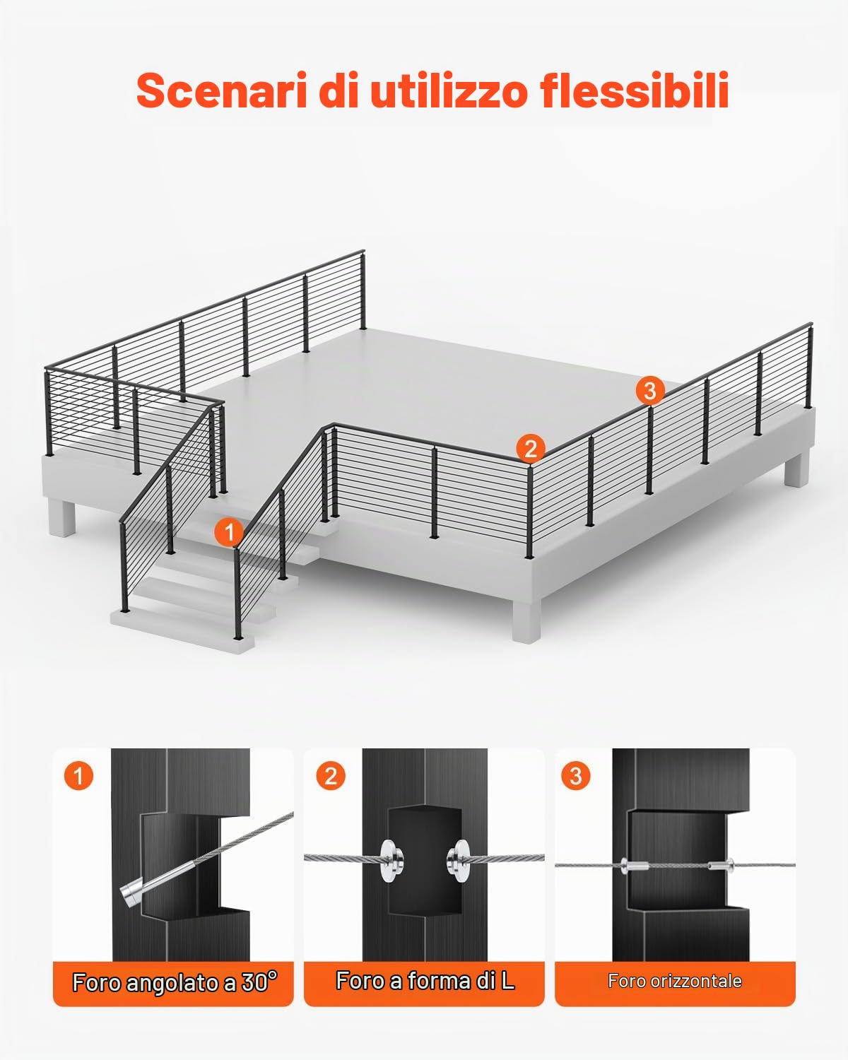 VEVOR Ringhiera per Recinzione da Balcone 1067x100x100 mm Palo per Pannello da Giardino Balcone Fori a Forma L in Acciaio Inox, Picchetti Preforati, Kit di Palo per Balaustrata da Terrazza