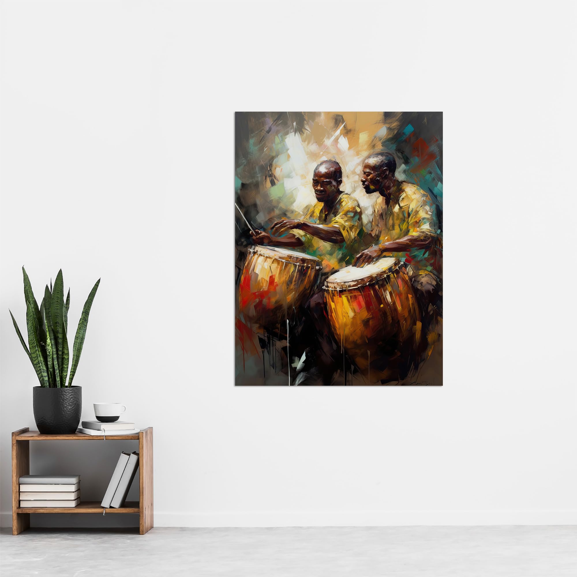 Artery8 African Drum Players Oil Painting Orange Yellow Blue Drummer Beat Traditional Music Songs Extra Large XL Wall Art Poster Print - Image 4