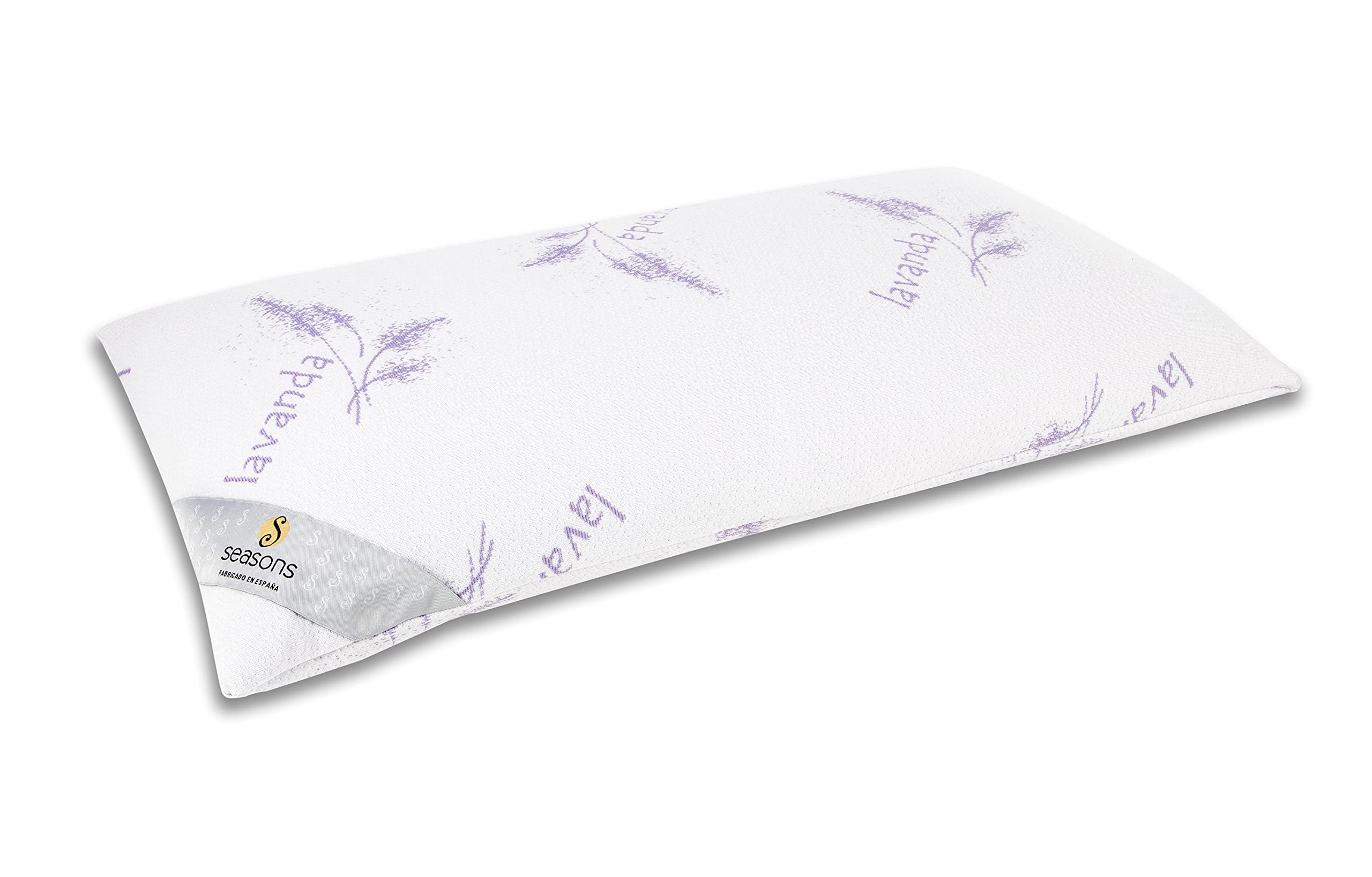 SEASONS - Almohada Viscoelástica 70 cm, con Esencia de Lavanda, Antiácaros y Antibacterias, Relajante, Funda Exterior con Cremallera, Tratamiento con Limpieza de Ozono, Fabricado en España