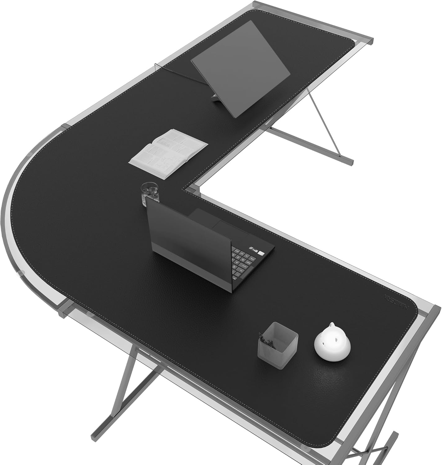 MAIDERN Escritorio L 152x190cm Negro Alfombrilla Cuero Sintético