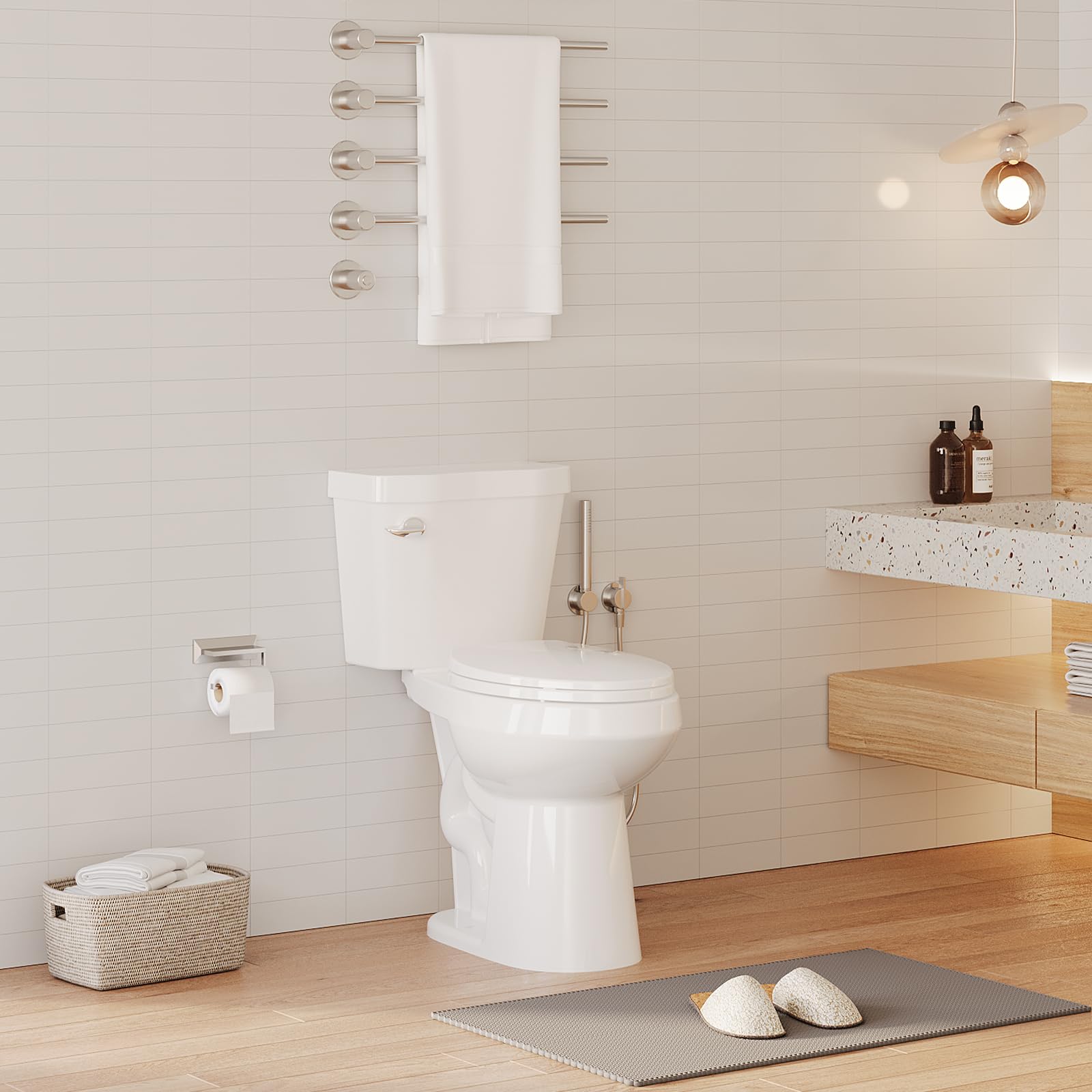 Two-Piece Toilet with Elongated Bowl, 19" ADA Height for Bathrooms, Soft Close Seat, Toilet with 1.28 Siphonic Flush, White