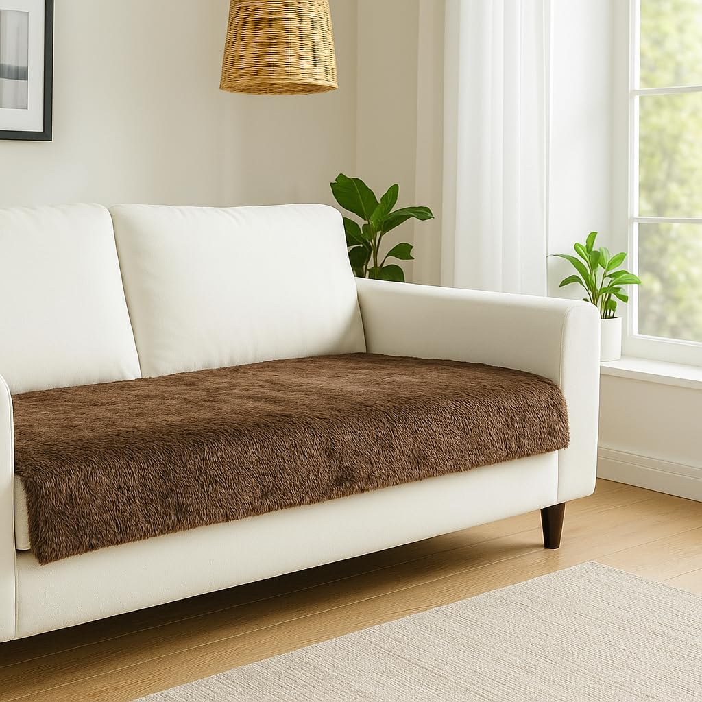 Premium Faux Rabbit Fur Sofa Cover – Mocha Brown – 2-Seater (27" × 48" / 70 × 120 cm) | Plush, Washable, Anti-Slip Couch Seat Runner-image-11