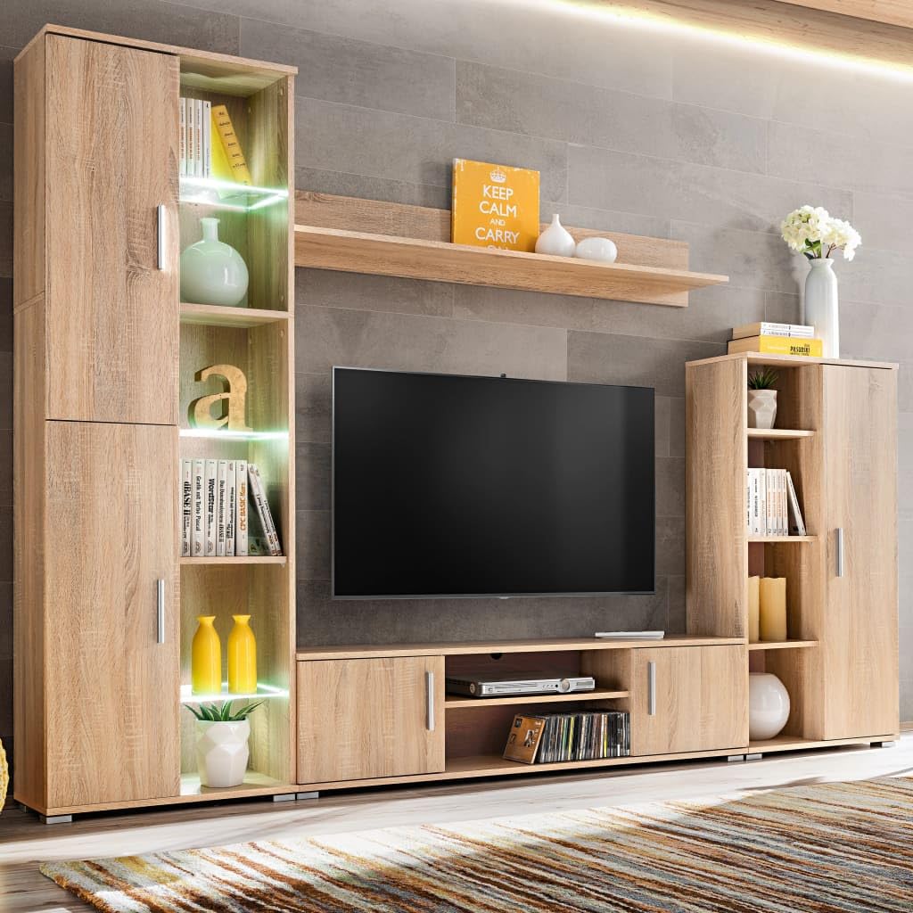vidaXL TV Wohnwand mit LED-Leuchten Sonoma Eiche