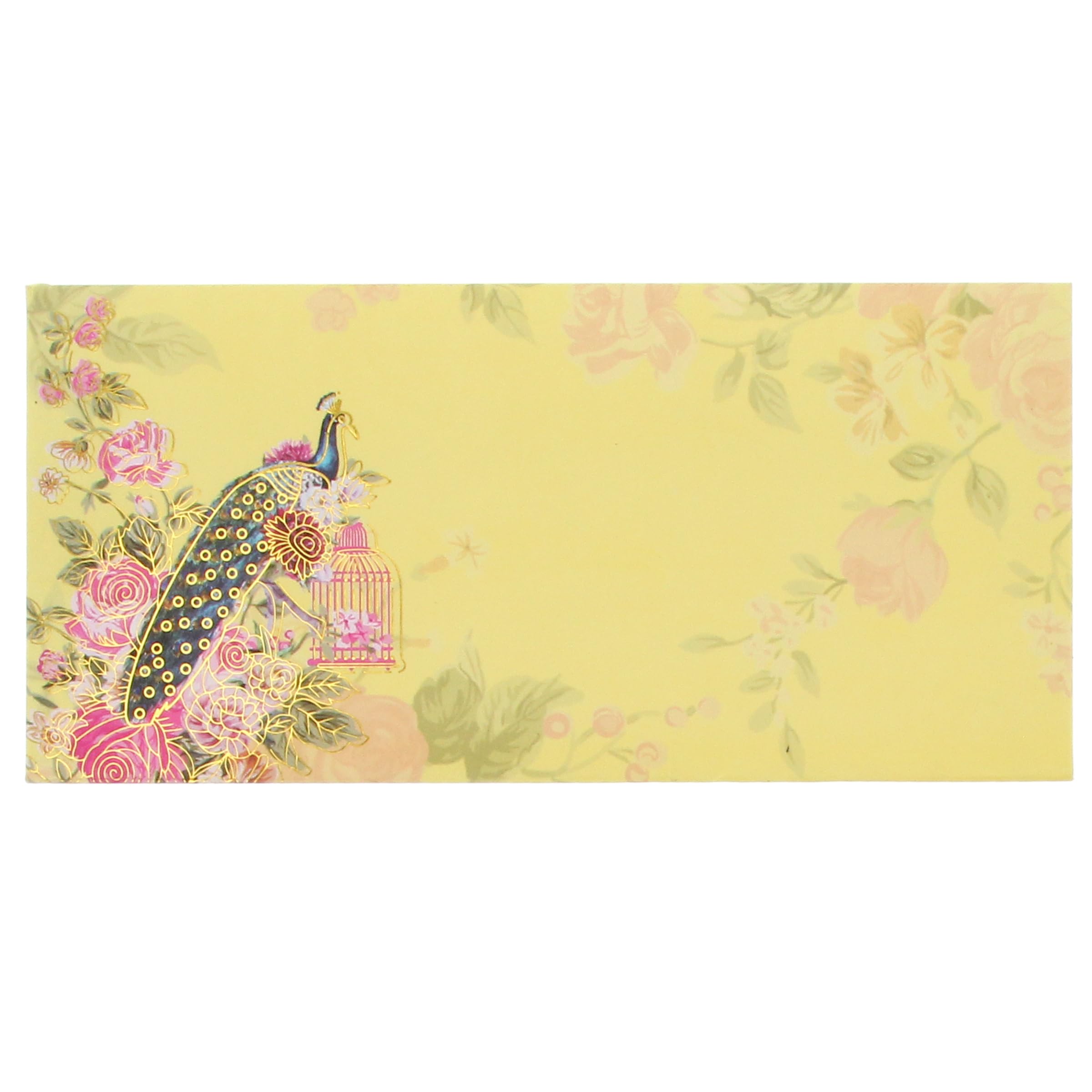 10 Pack Shagun Money Envelopes Peacock Rose Flower Decorative Cash Gift Wallets for Weddings, Engagements, Birthdays, Eid & Festive Celebrations (Yellow)