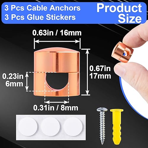 Miniatura 197 de 3 juegos de soportes de cargador para cables, soportes de anclaje de cable ajustables plateados, clips de cable de metal adhesivos, organizadores de