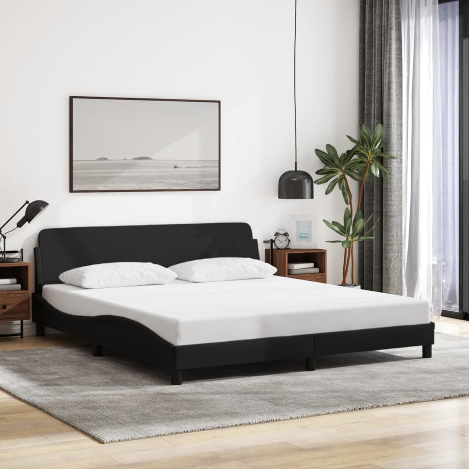Homgoday Lattenrost ohne Matratze Schwarz 180x200 Stoff Bett mit Bettrahmen Bettgestell Bettgestell Modern Rahmen für Wohnzimmer Schlafzimmer Modell 373227IT