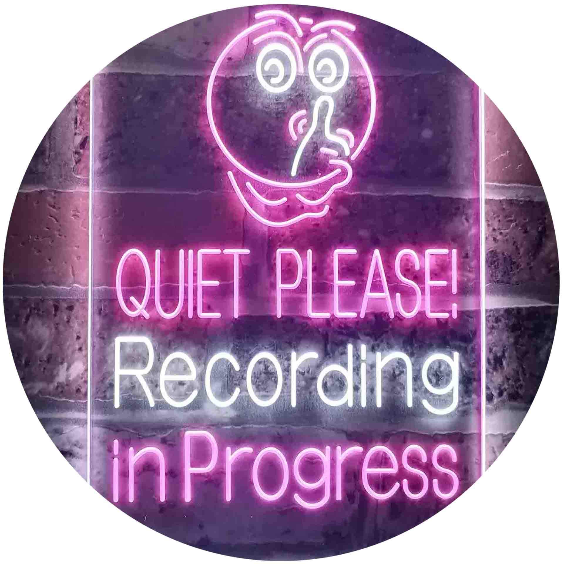 Quiet Please Recording In Progress Studio Dual Color LED Neon Sign White & Purple 210 x 300mm st6s23-i3580-wp โ image 1