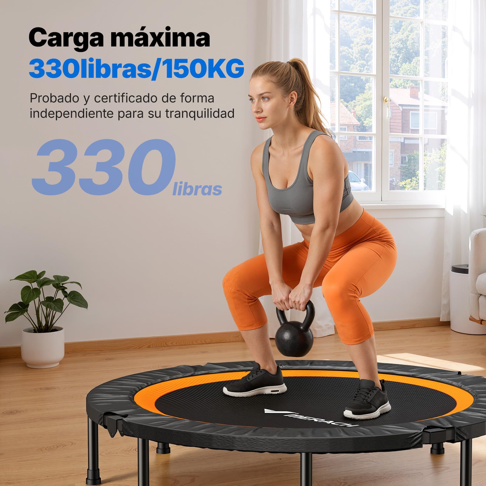 MERACH Trampolino Elastico Per Adulti - 102cm/122cm Mini Trampolinos Pieghevole Carica Massima 330 LB, Trampolino Da Giardino Interno Silenzioso