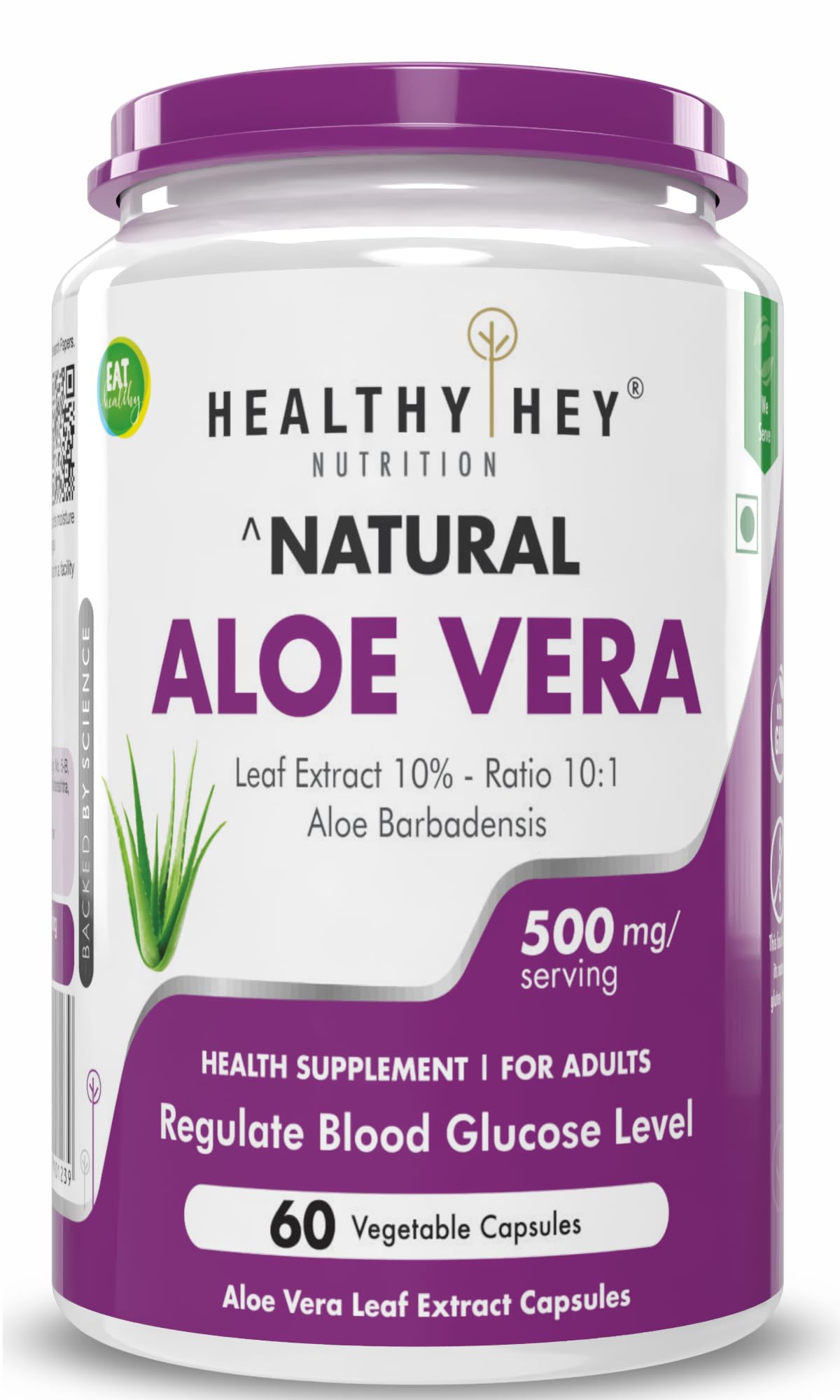 HealthyHey Nutrition Aloe Vera Extract - Natural 60 Veg Capsules