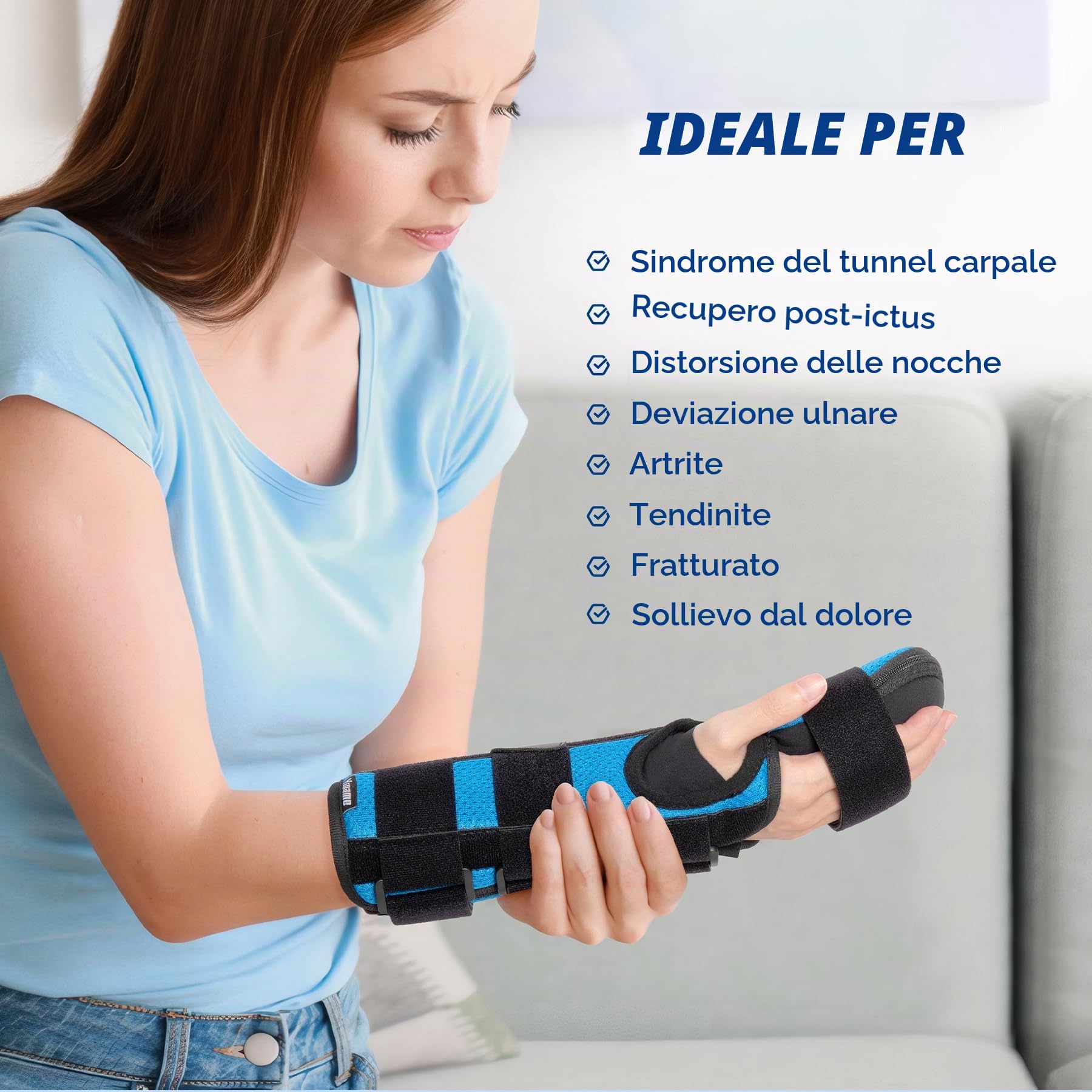 Supporto notturno per mano a riposo, tutore polso per tunnel carpale, tendinite, supporto per polso e mano per lesioni al polso, tendinite, mano colpita da ictus, Mano destra, M