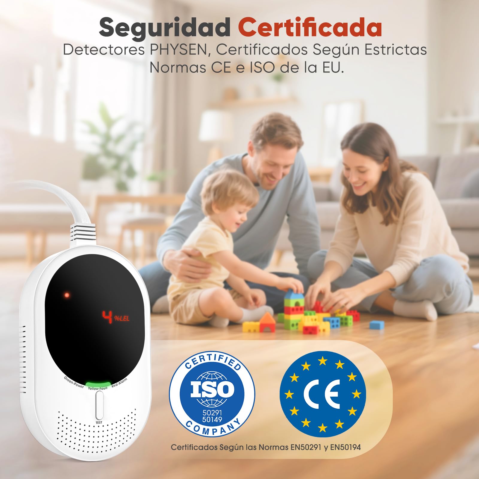 PHYSEN WiFi Detector de Gas y Monóxido de Carbono con Pantalla LED, Certificado EN 50291 y EN 50194, Compatible con Alexa/Google Home App, Detector de Metano y CO para Cocina Cuarto de Caldera, Garaje